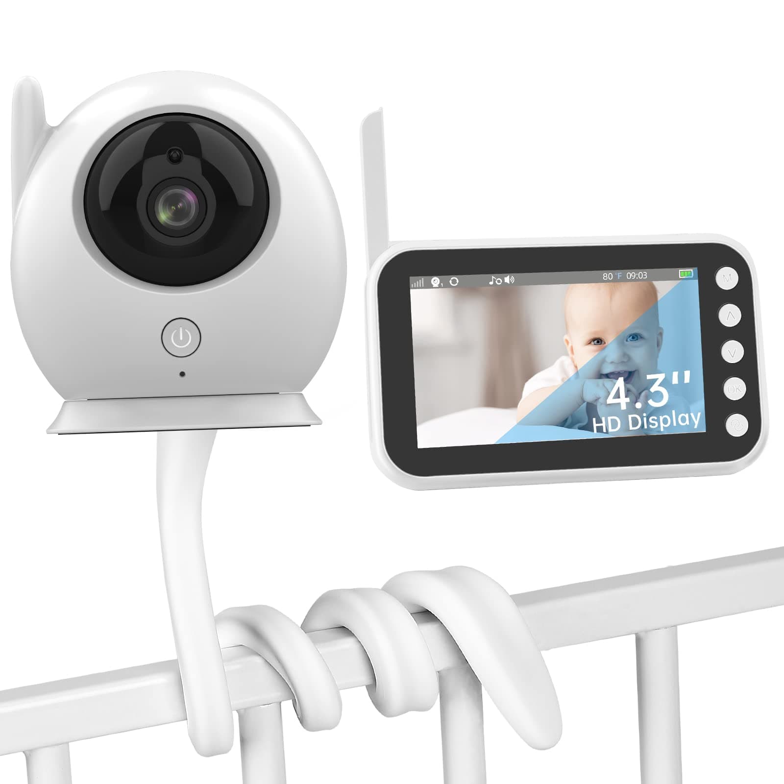 Video Baby Monitor with Camera and Audio, Wireless Monitor Camera with 4.3 Inch LCD Screen Night Vision/Two-Way Talk/Temperature Monitor/Lullaby