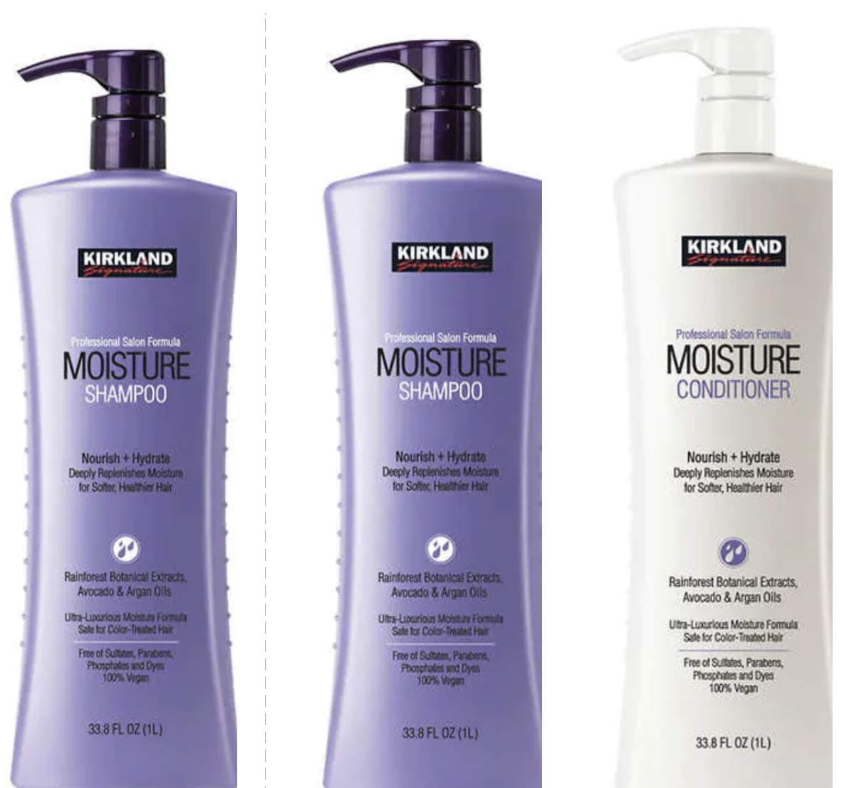 Kirkland Signature Moisturizing, 2 Shampoo and 1 Conditioner New and improved formula Rainforest Botanical Extracts, Avocado & Argan Oils (3 pack)