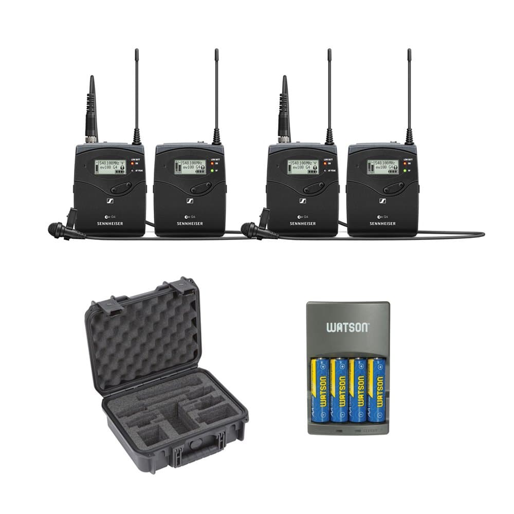 Sennheiser ew 112P G4 Camera-Mount Wireless Microphone System with ME 2-II Lavalier Mic G (2-Pack), iSeries System Case 2 Sennheiser ENG System & 4...