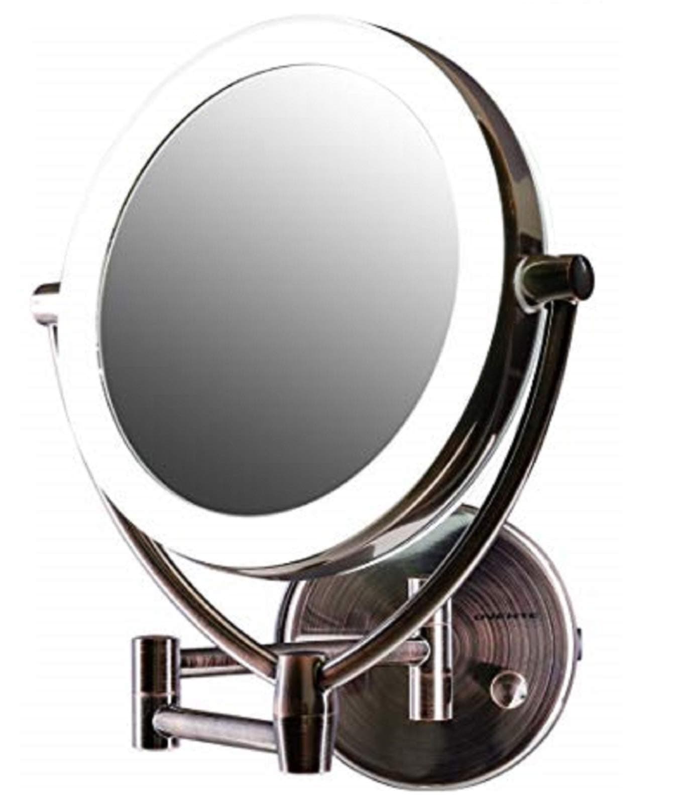 Ovente 7.5" Lighted Wall Mount Makeup Mirror, 1X & 10X Magnifier, Spinning Double Sided Round LED w/ Dimmer Switch, Extend, Retractable & Foldi...