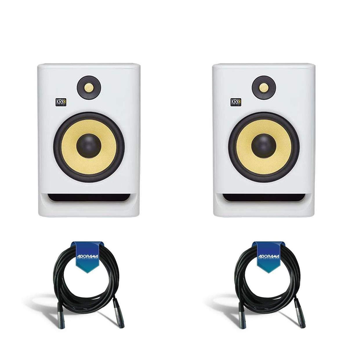 KRK 2 Pack ROKIT 5 G4 5" Powered White Noise Near-Field Studio Monitor, 43Hz-40kHz Frequency Response - With 2 Pack 20' 6mm Rubber XLR Micr...