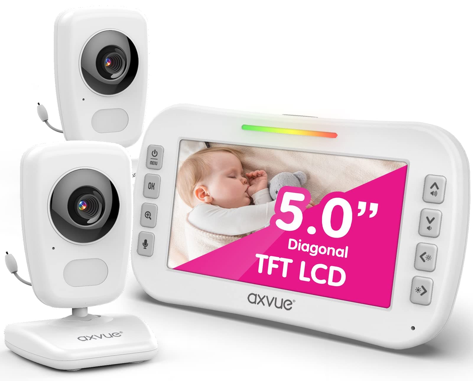 Video Baby Monitor, Comfortable Slim Design Handheld Enclosure, 5.0" Screen Monitor & 2 Camera, Range up to 1000ft, 8 Hour Battery Life, 2-Way ...