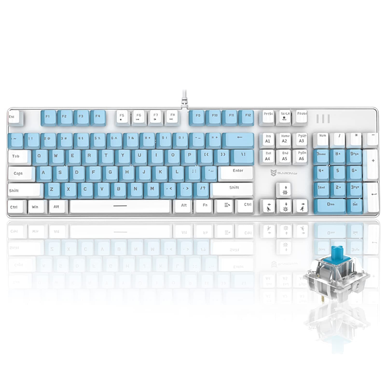 Mechanical Gaming Keyboard, LED Backlit Wired Computer Keyboard with Blue Switches, Compact PC Gaming Keyboard with 21 Lighting Modes, for Windows ...