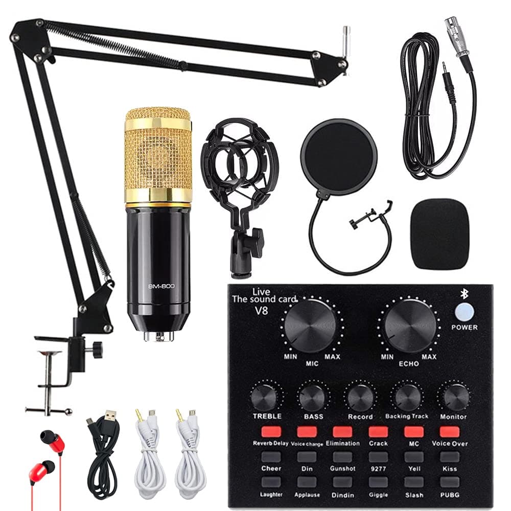 Condenser Microphone Bundle, ALPOWL BM-800 Mic Kit with Live Sound Card, Adjustable Mic Suspension Scissor Arm, Metal Shock Mount and Double-Layer ...