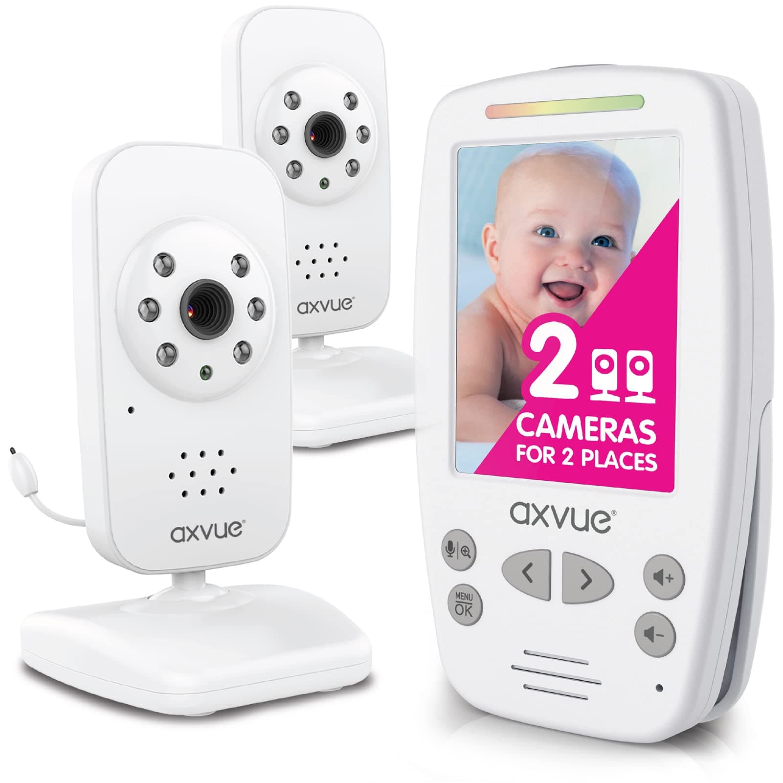 Video Baby Monitor, Slim Handheld, Non-Slip Design, 2.8" Vertical Screen Monitor & 2 Camera, Range up to 1000ft, 12 Hour Battery Life, 2-Way Ta...