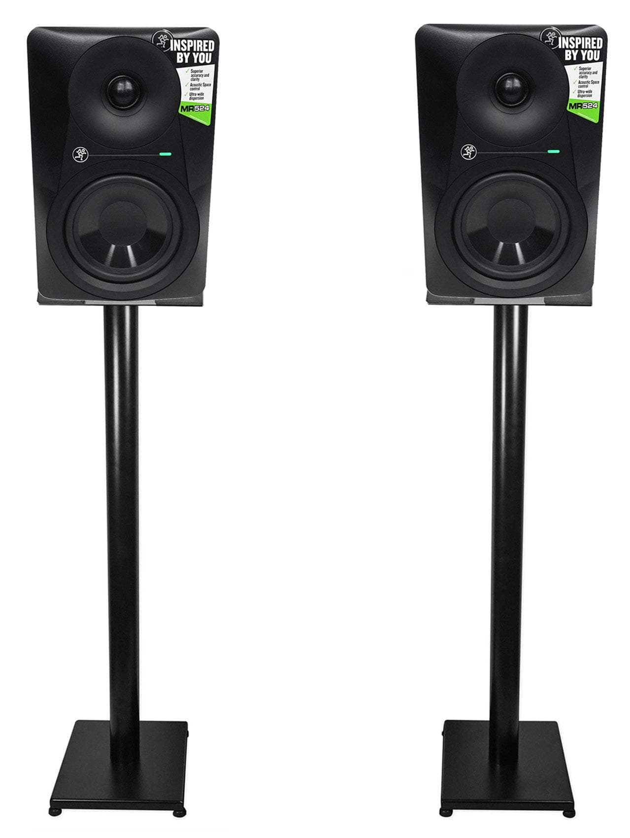 Mackie MR524 5 50 Watt Powered Active Studio Monitor Class A/B Bi-Amped Speaker Bundle with Pair Rockville RS37B 37" Steel Bookshelf Speaker / ...