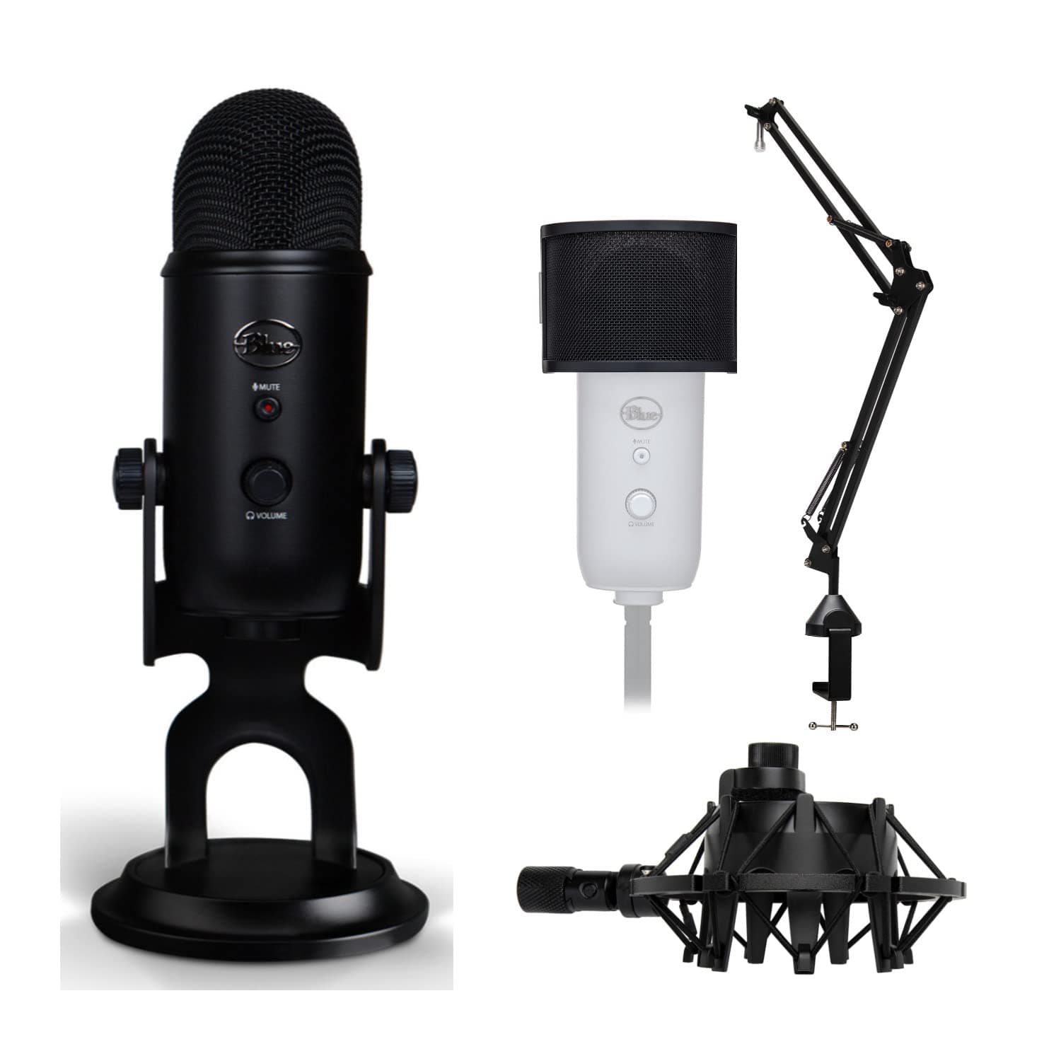 Blue Microphones Yeti (Blackout) Multi-Pattern USB Mic Bundle with Knox Gear Suspension Heavy Boom Scissor Arm Mic Stand, Pop Filter for Recording/...