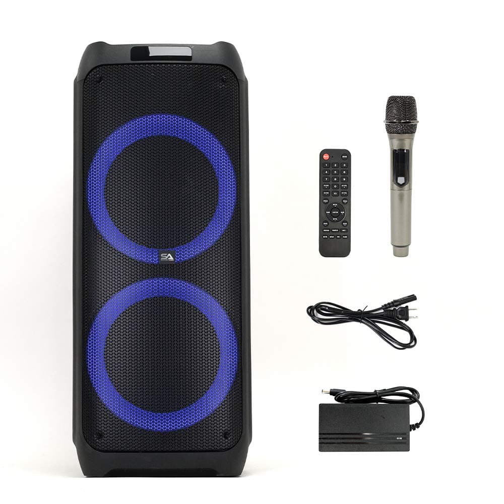Seismic Audio - SA-KP212 - Powered Portable Dual 12 Inch Party & Karaoke Speaker - LED Bluetooth, Wireless Microphone and Remote