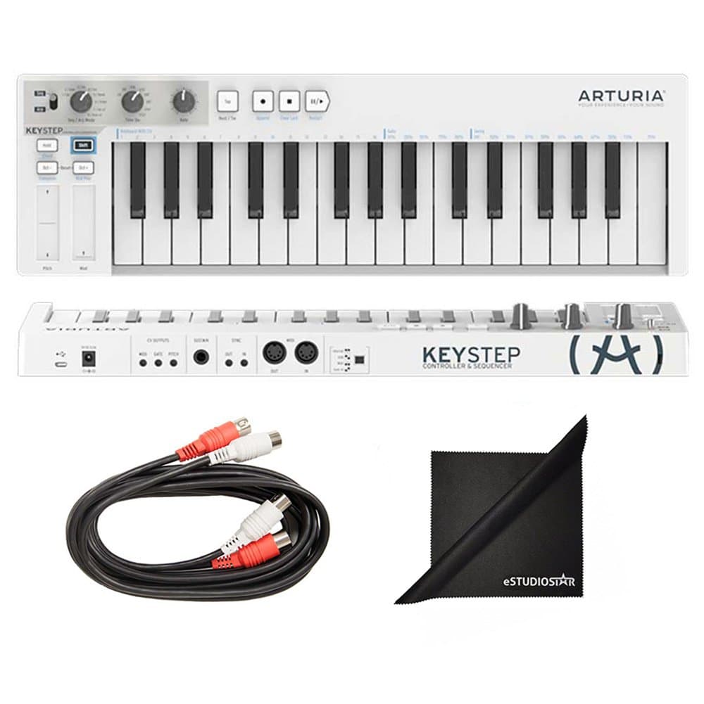 Arturia KEYSTEP Portable Keyboard Sequencer with Axcessables Dual Midi Cables and Polishing Cloth