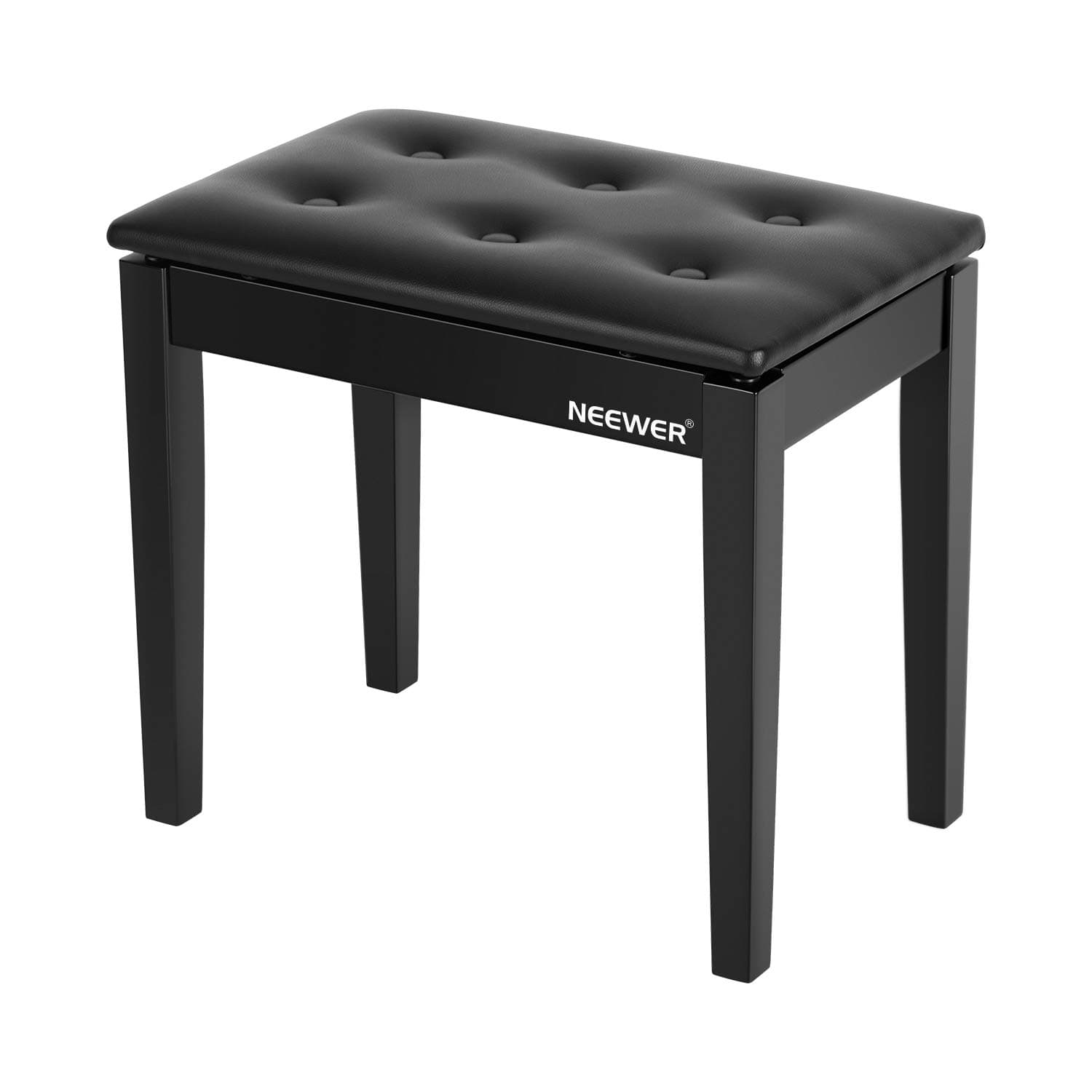 Neewer Wooden Piano Bench Stool with Sheet Music Storage Black Solo Seat PU Leather Cushion, Solid Hard Wood Construction DX10