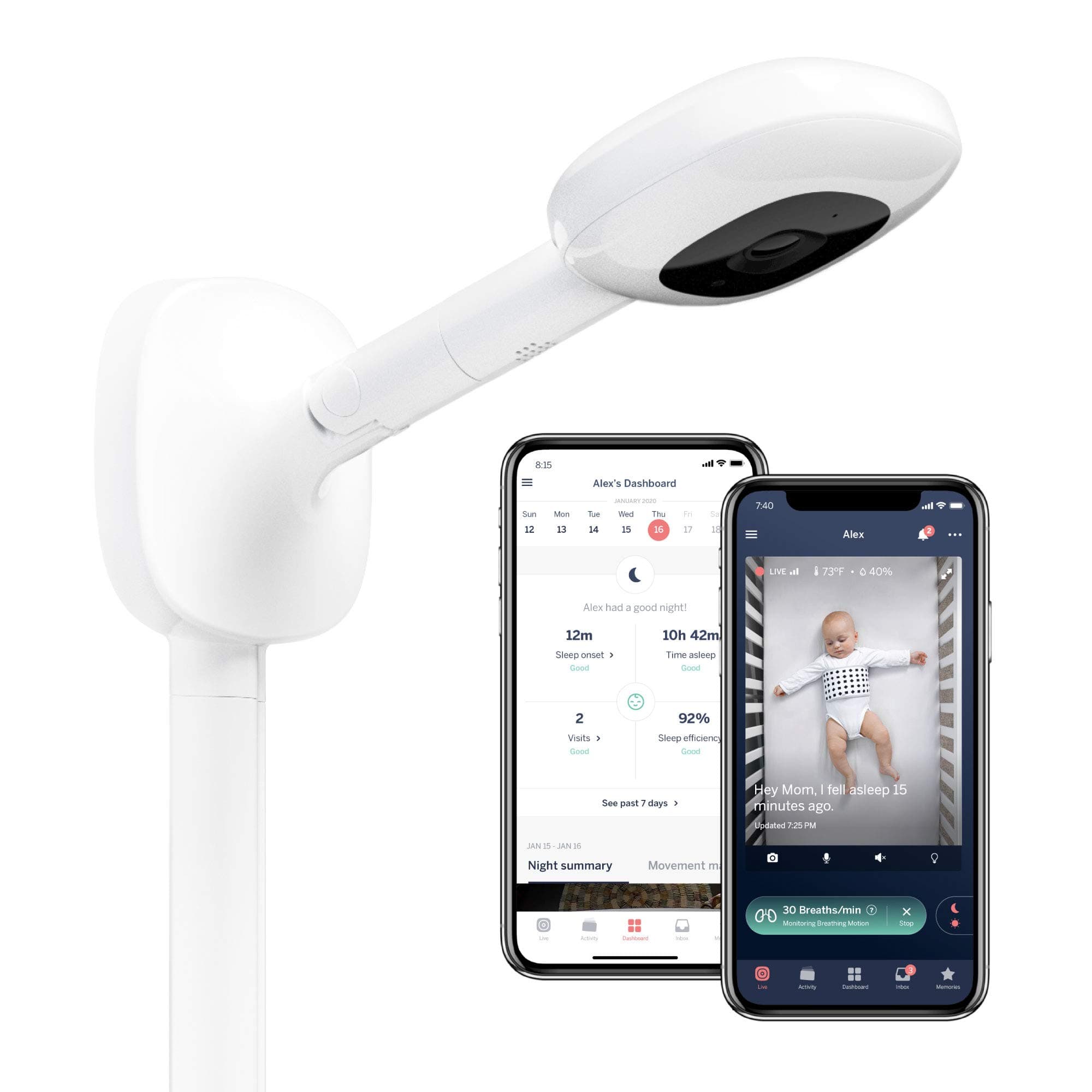 Nanit Pro Smart Baby Monitor & Wall Mount – Wi-Fi HD Video Camera, Sleep Coach and Breathing Motion Tracker, 2-Way Audio, Sound and Motion Alerts, ...