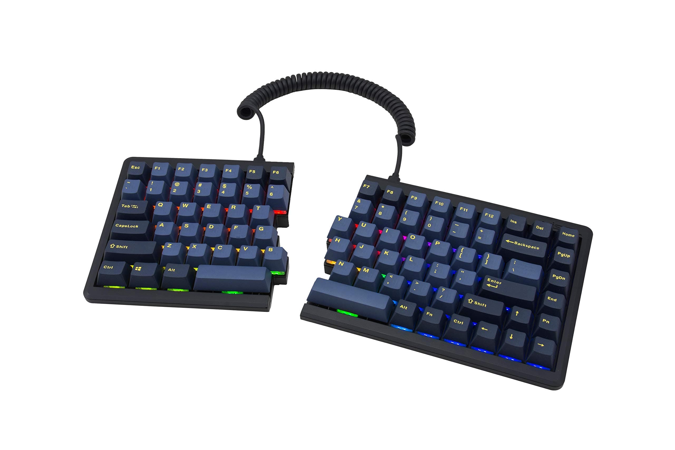Mistel BAROCCO MD770 RGB Wired + Wireless Bluetooth TKL Split Mechanical Keyboard with Cherry MX Blue Switch, Ergonomic Gaming Keyboard, Yellow Let...