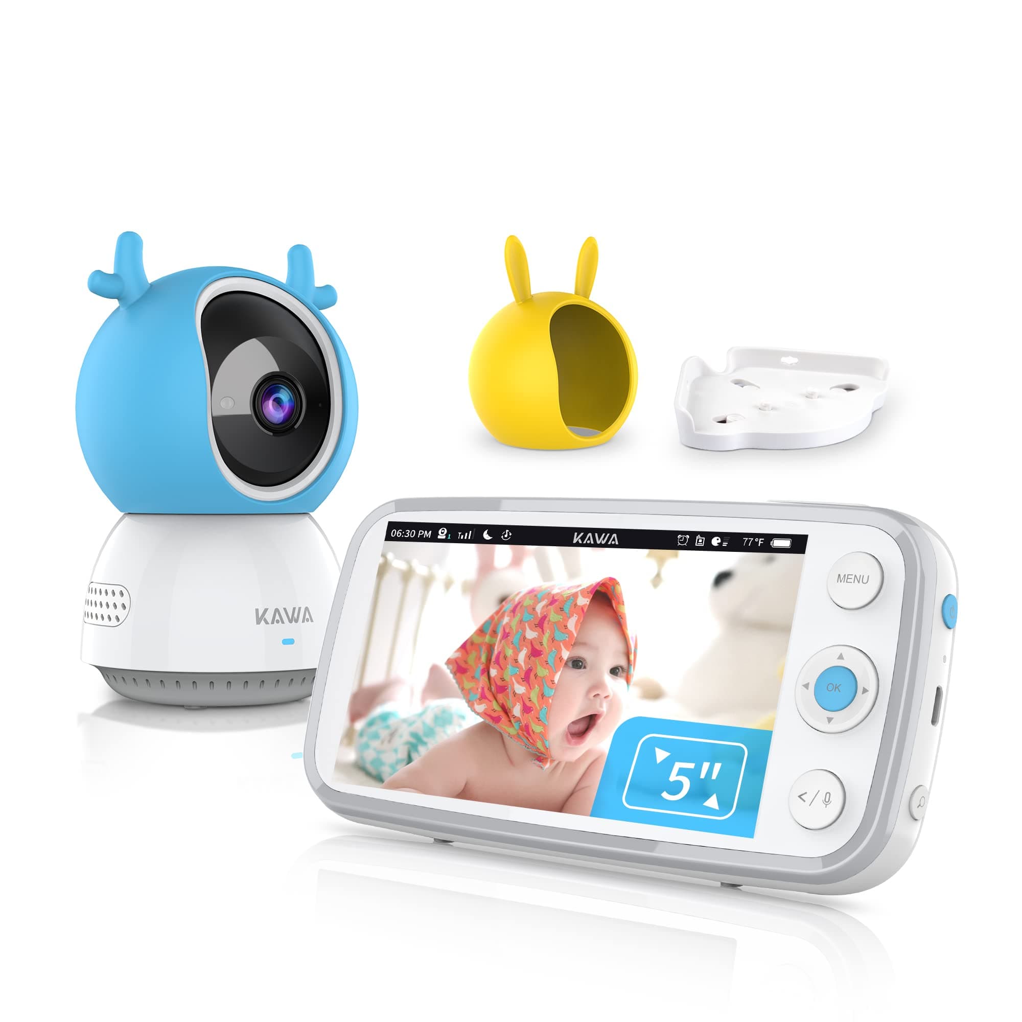 Baby Monitor, KAWA Video Baby Monitor with Camera and Audio, 5" 720P HD Display, No WiFi, Spilt Screen, Night Vision, 2-Way Talk, Temperature S...