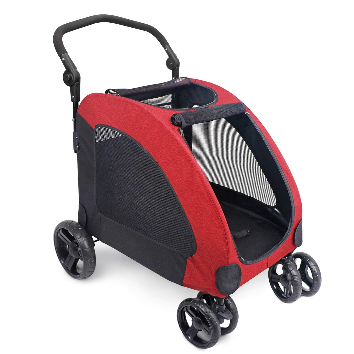 IREENUO 4 Wheels Dog Stroller for Large Pet Jogger Stroller for 2 Dogs, Storage Space Pet Can Easily Walk in/Out Travel up to 110 lbs (Red)