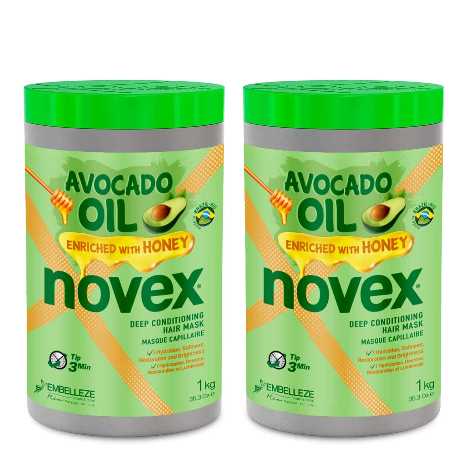 NOVEX Avocado Oil Hair Mask (1kg) Enriched with 100% Organic Avocado Oil - For Stronger Smoother Shinier Hair - Pack of 2
