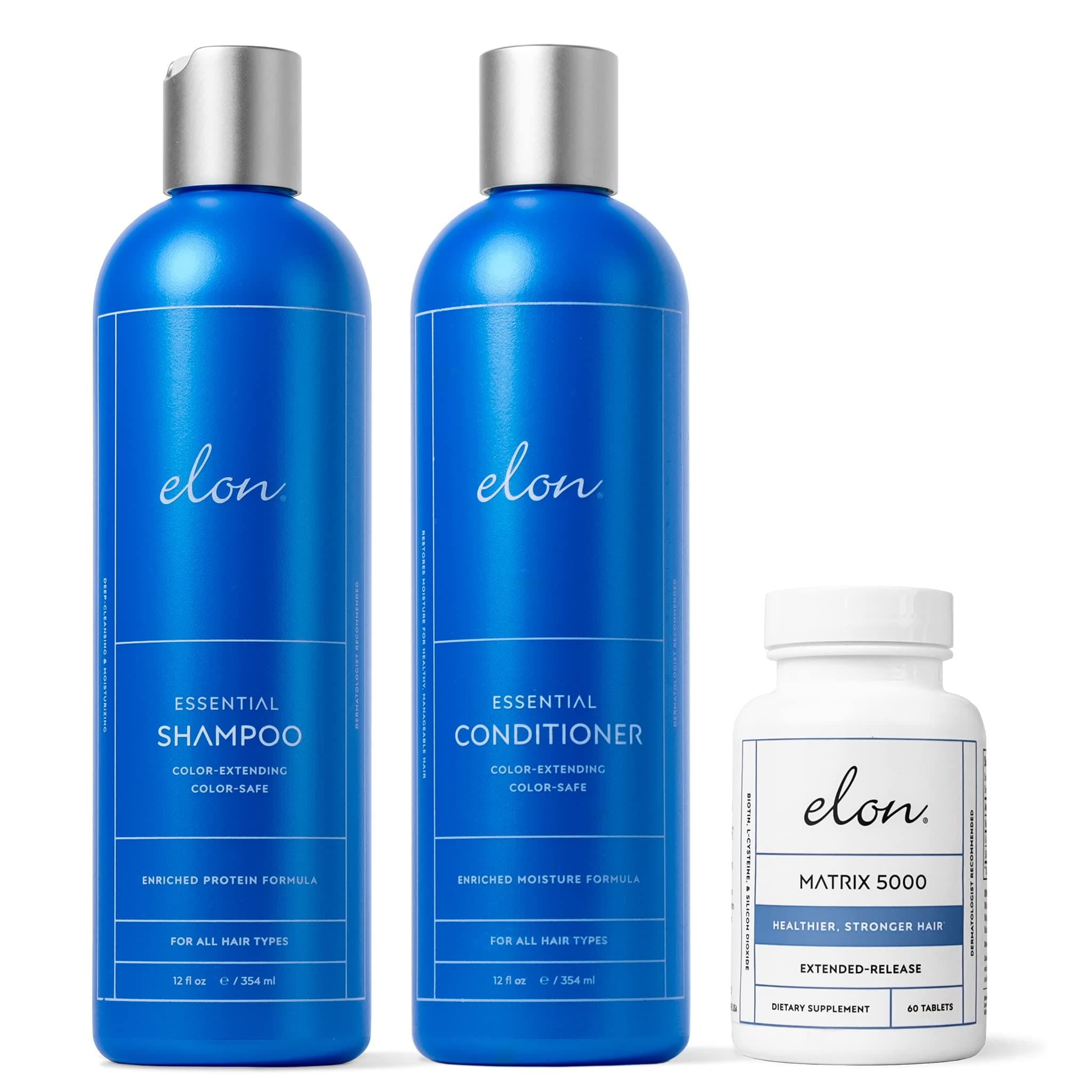 Elon Complete Hair Care Kit for Thinning Hair – Moisture Therapy Shampoo and Conditioner Set + Matrix 5000 Hair Growth Supplement - Suitable for Al...