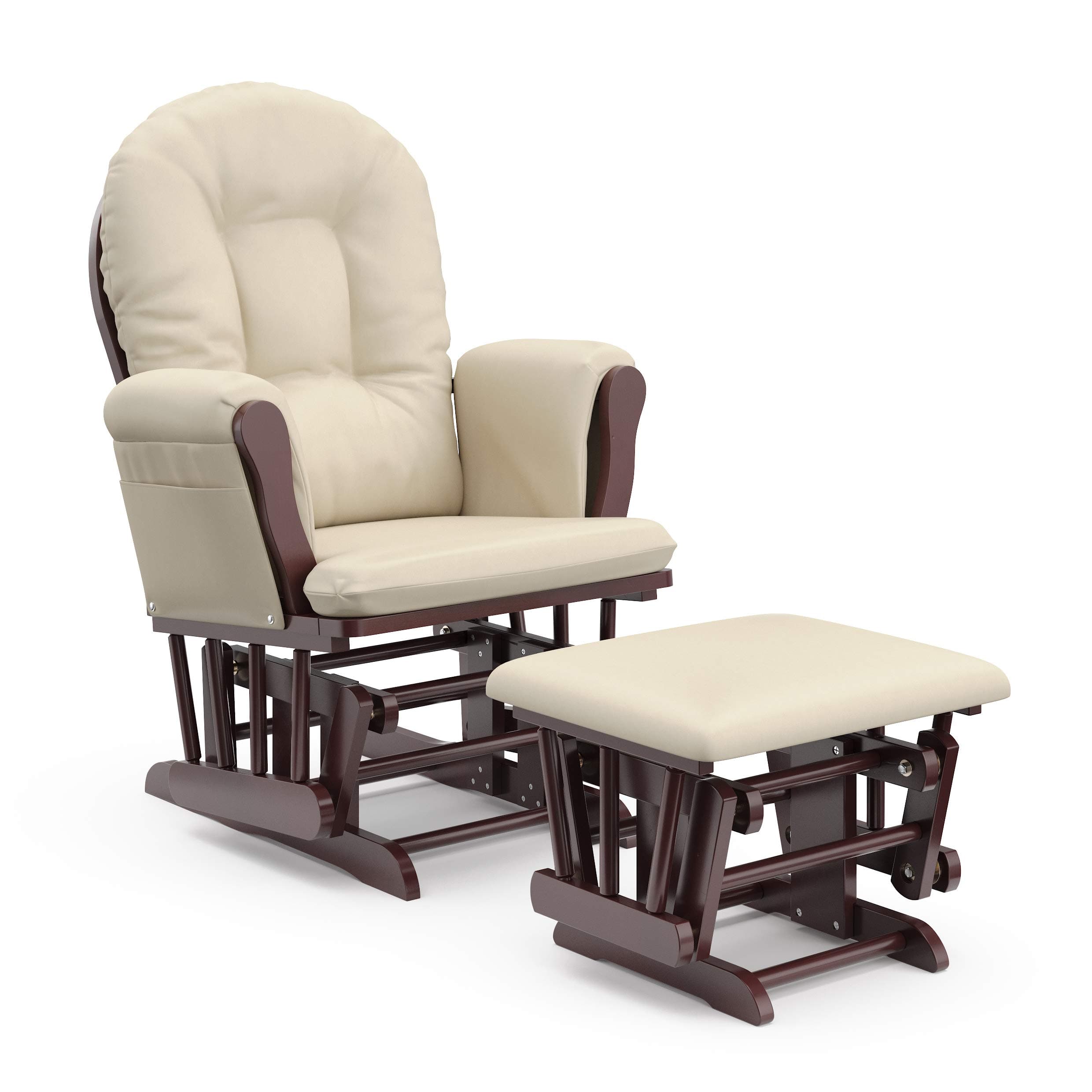 Storkcraft Premium Hoop Glider and Ottoman (Cherry Base, Beige Cushion) – Padded Cushions with Storage Pocket, Smooth Rocking Motion, Easy to Assem...