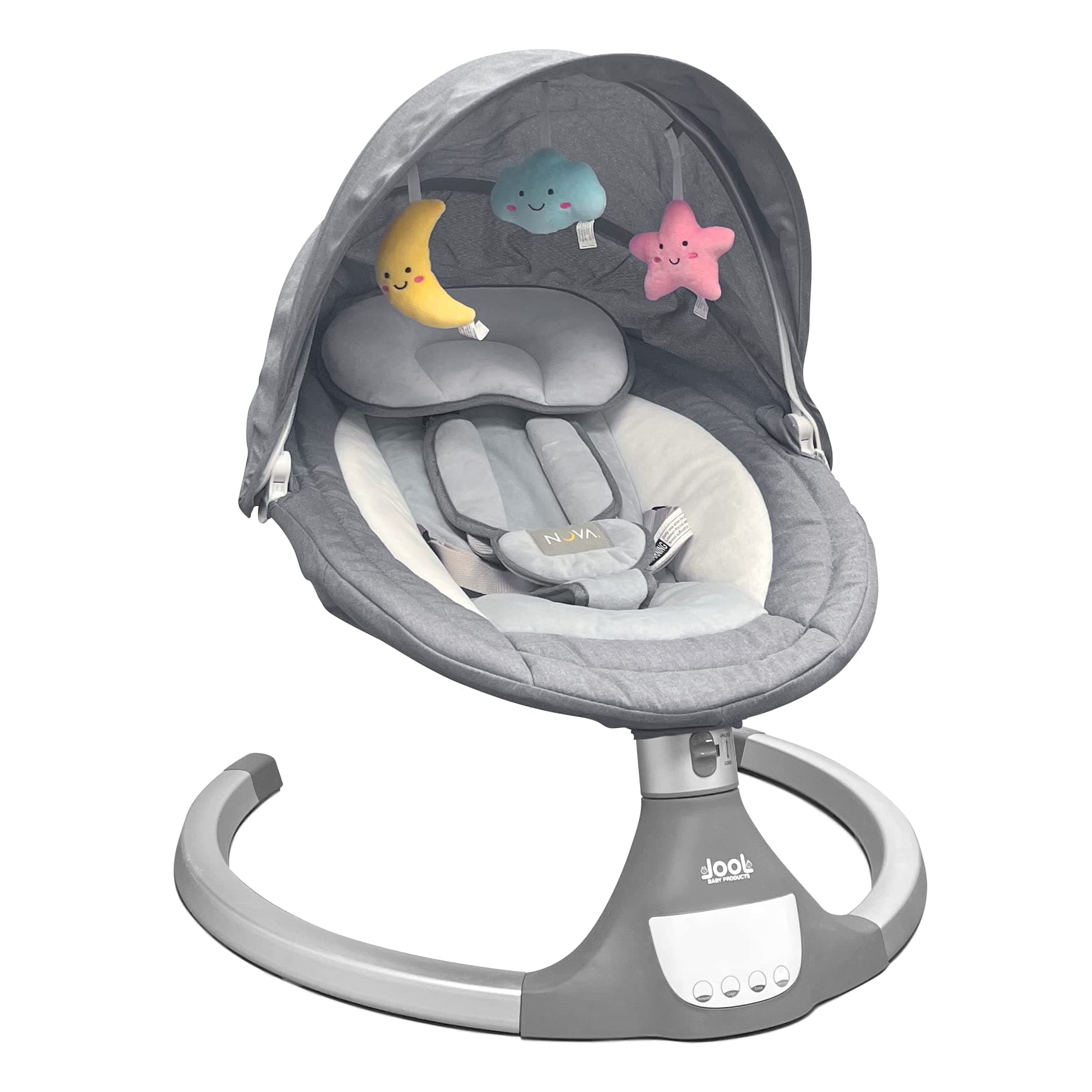 Nova Baby Swing for Infants - Motorized Portable Swing, Bluetooth Music Speaker with 10 Preset Lullabies, Remote Control, Gray - Jool Baby