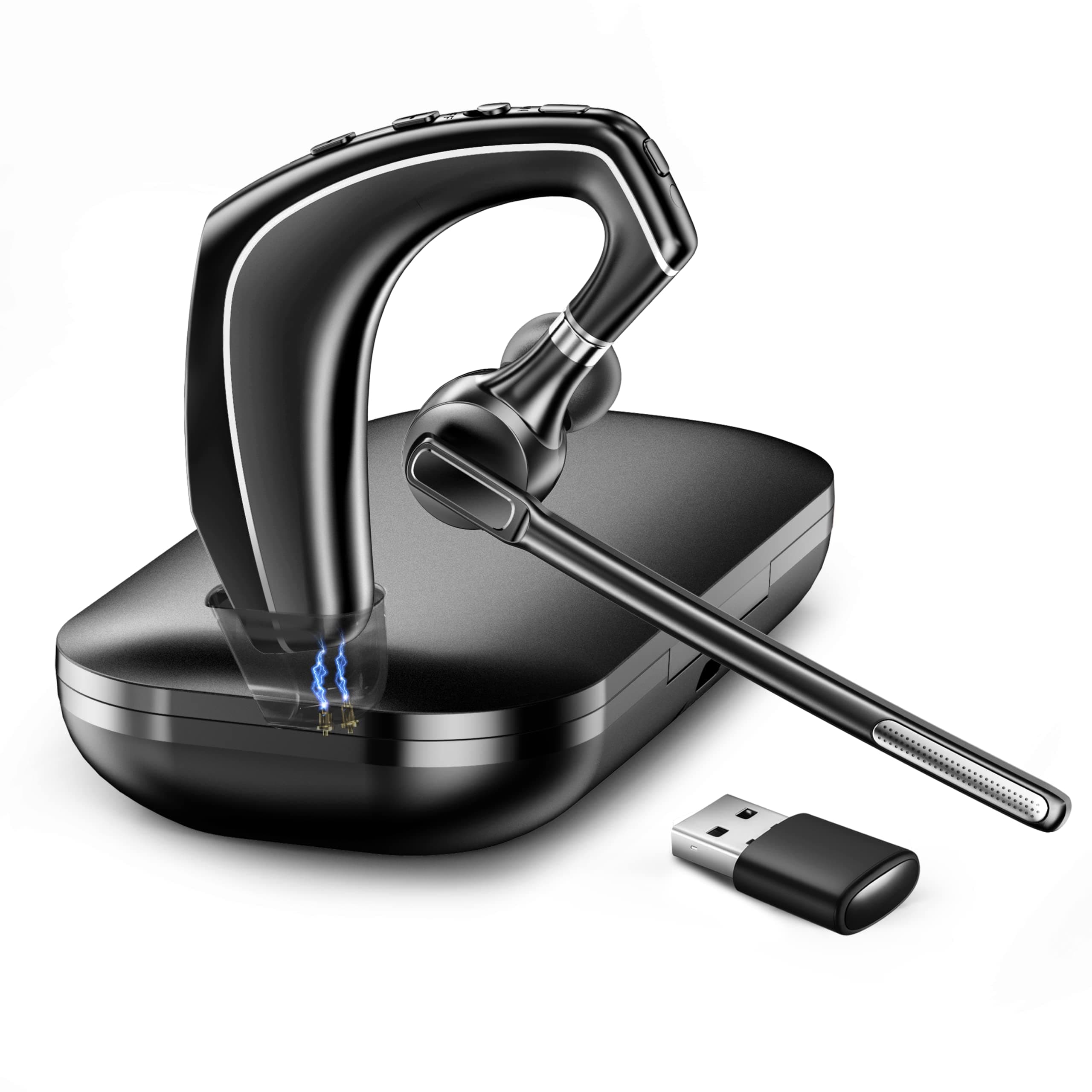 Bluetooth Headset V5.1, EKVANBEL Wireless Headset for Computer with 500mAh Charging Case, Bluetooth Earpiece with Noise Canceling Mic for Driving a...