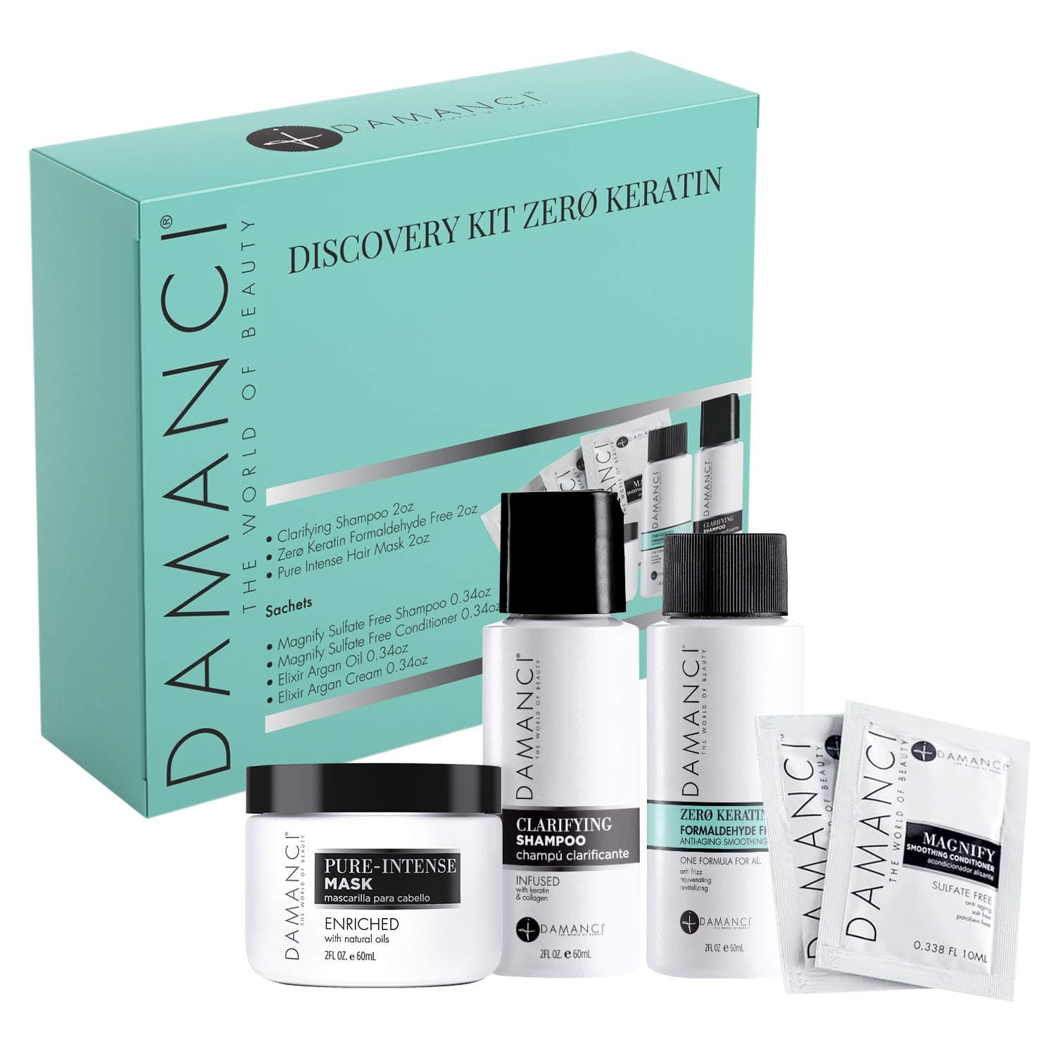 DAMANCI, ZERØ, FORMALDEHYDE FREE KERATIN TREATMENT WITH CLARIFYING SHAMPOO + PURE INTENSE MASK (2 OZ)