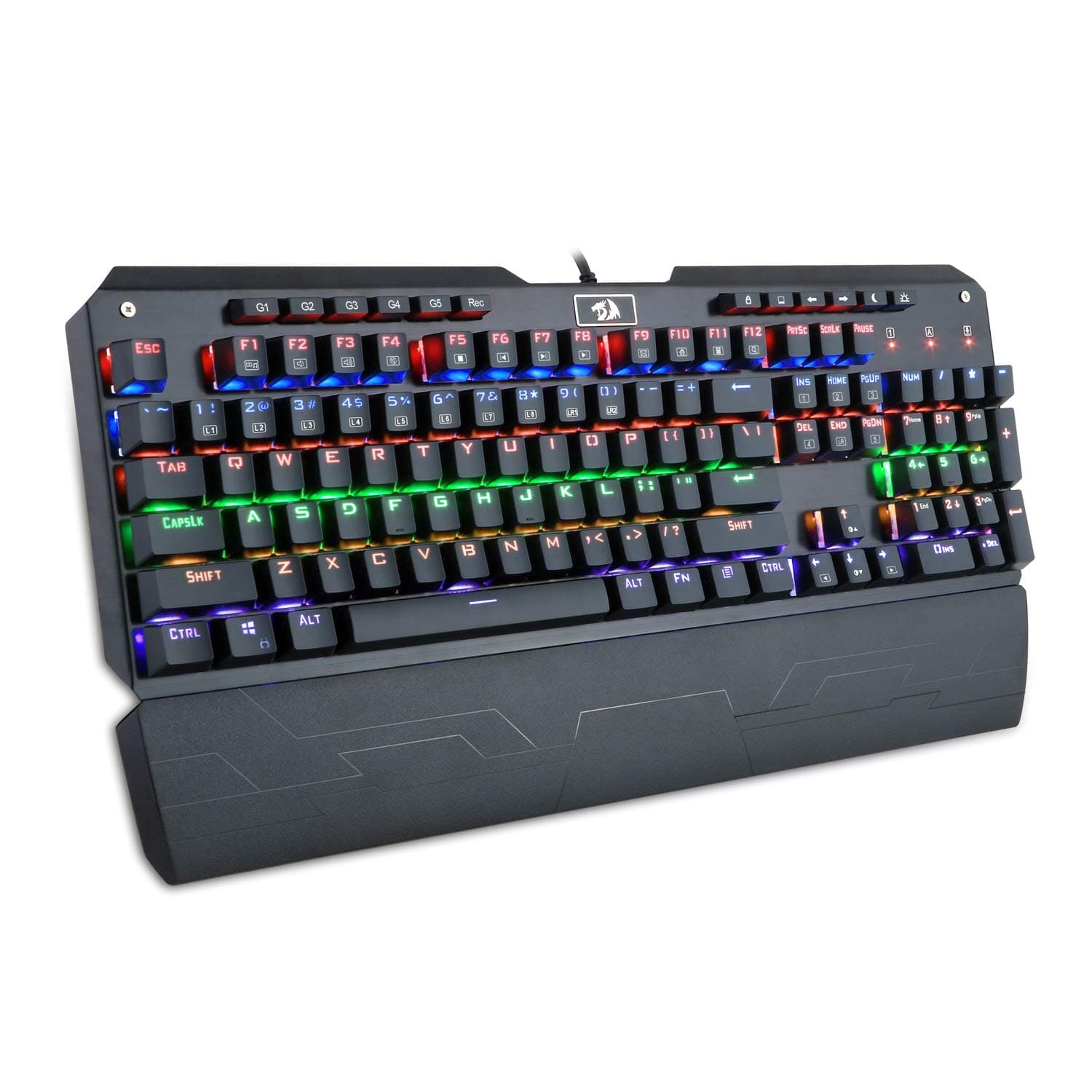 Redragon K555-R Mechanical Gaming Keyboard with Blue Switches, Macro Recording, Wrist Rest, Full Size, Indrah, for Windows PC Gamer (Rainbow RGB LE...