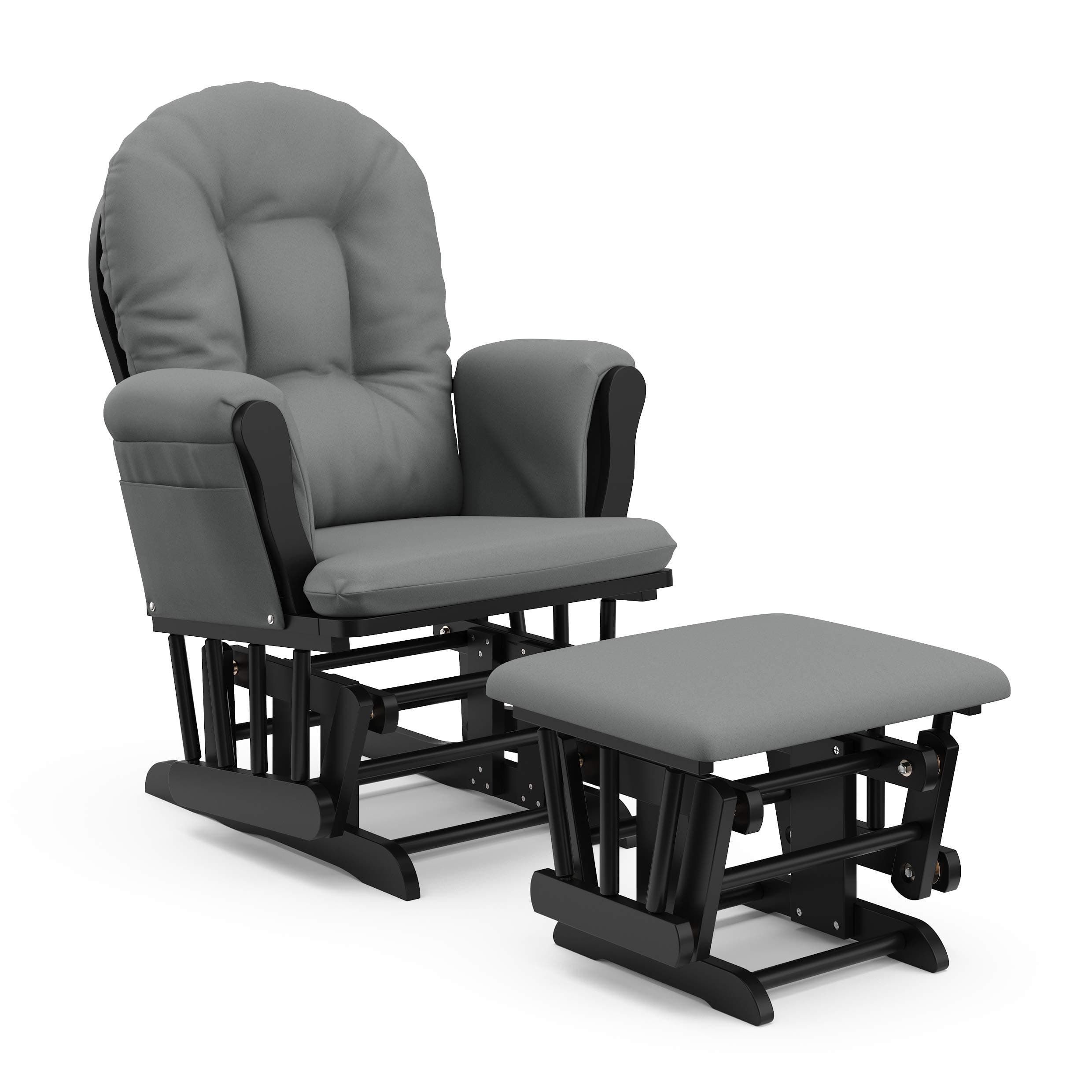 Storkcraft Premium Hoop Glider and Ottoman (Black Base, Gray Cushion) – Padded Cushions with Storage Pocket, Smooth Rocking Motion, Easy to Assembl...