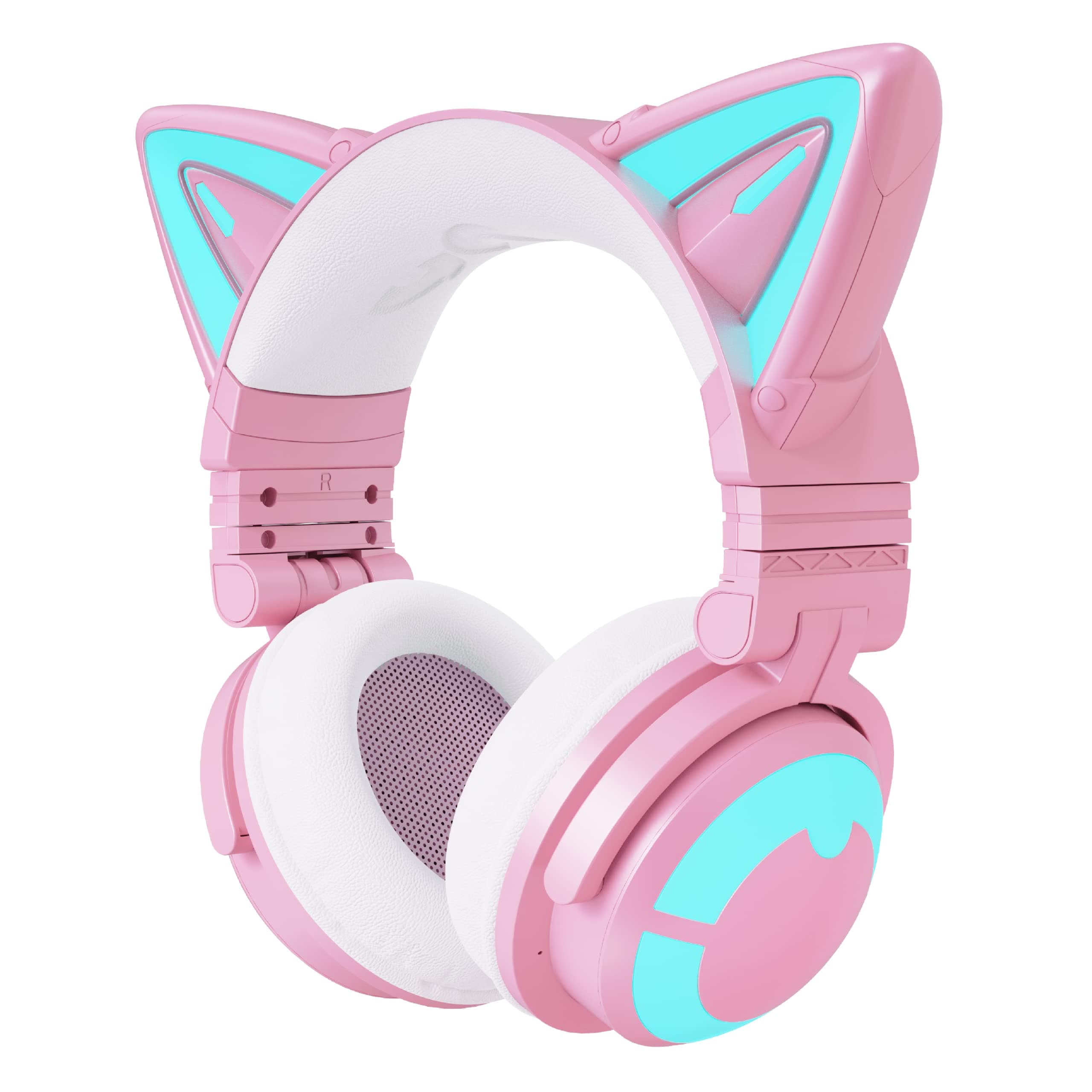 YOWU RGB Cat Ear Headphone 3G Wireless 5.0 Foldable Gaming Pink Headset with 7.1 Surround Sound, Built-in Mic & Customizable Lighting and Effect vi...