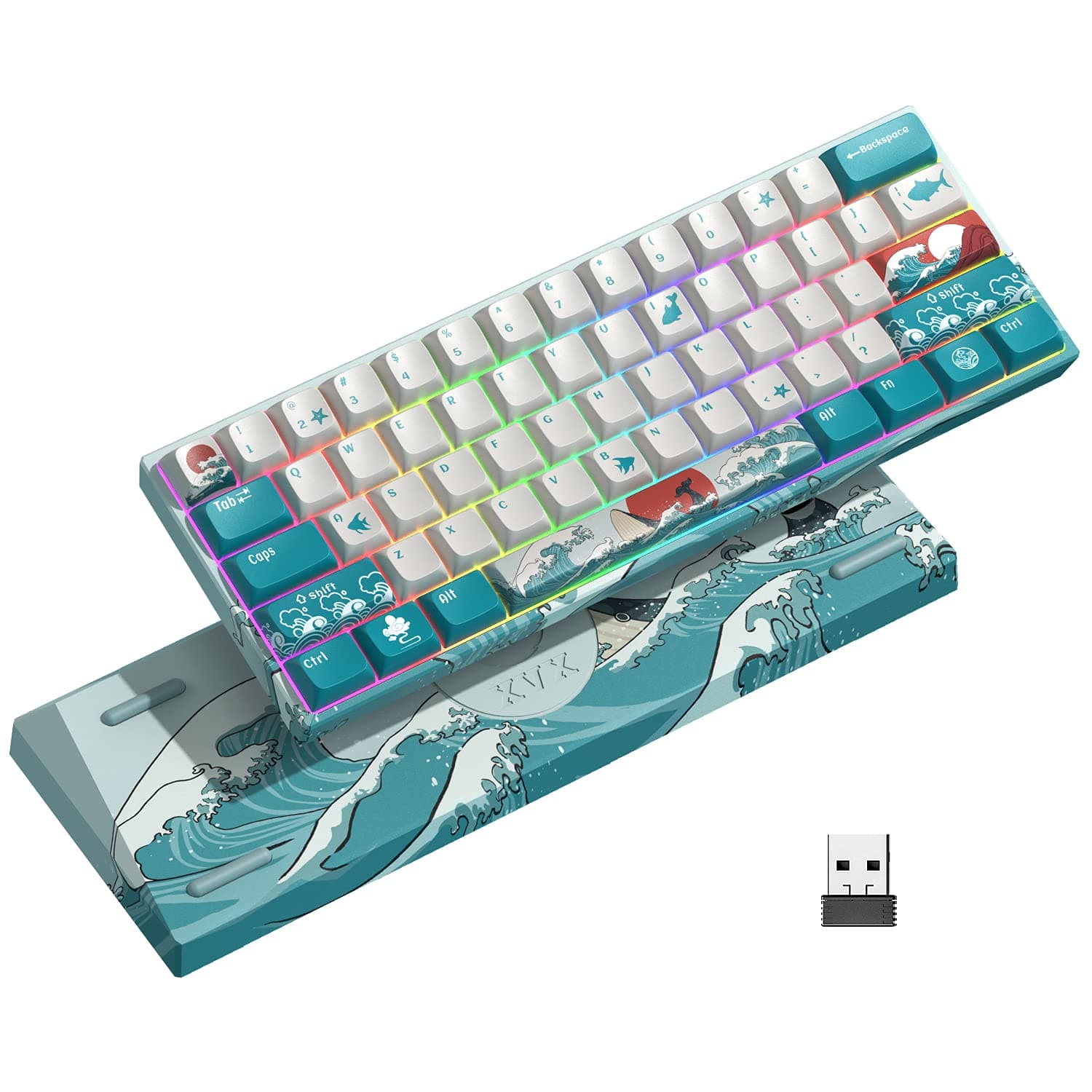 HITIME XVX M61 60% Mechanical Keyboard Wireless, Ultra-Compact 2.4G Rechargeable Gaming Keyboard, RGB Backlit Ergonomic Keyboard for Windows Mac PC...
