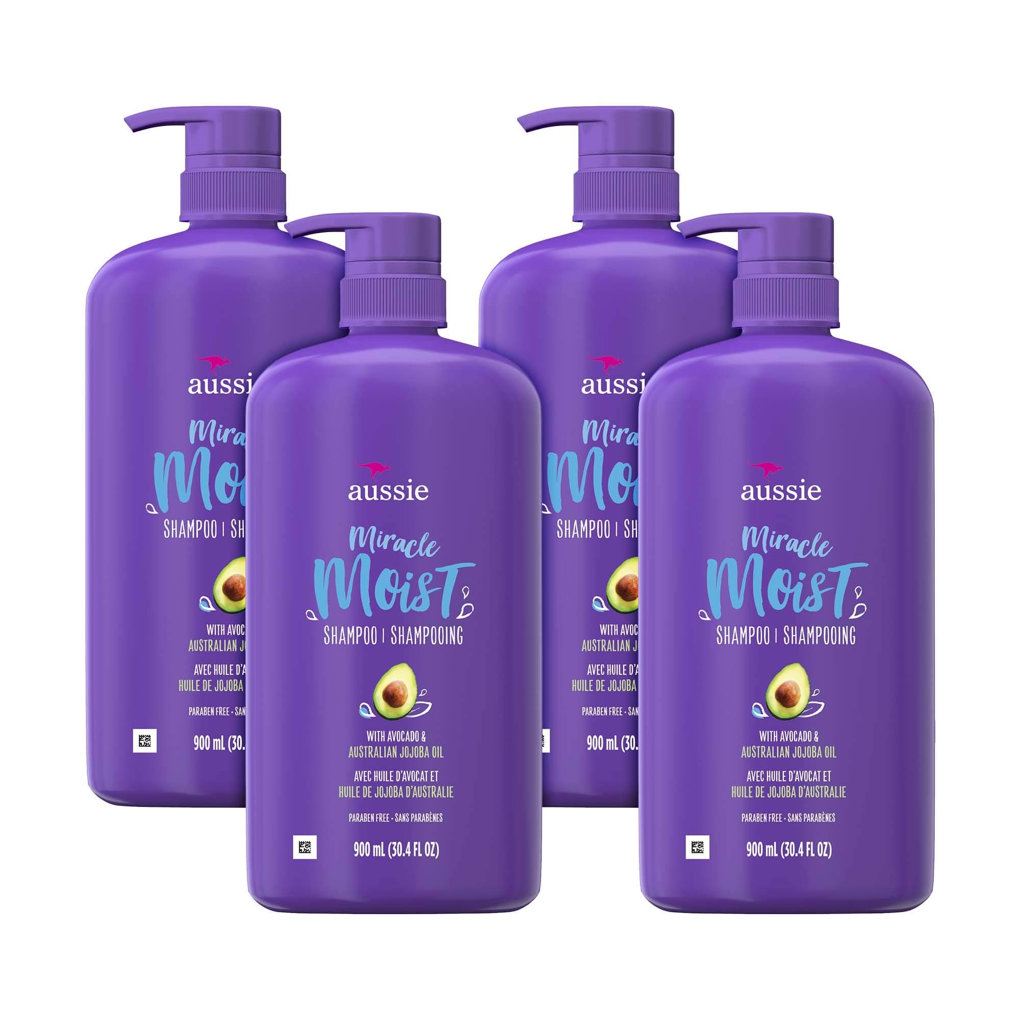 Aussie Paraben-Free Miracle Moist Shampoo with Avocado & Jojoba for Dry Hair, 30.4 Fluid Ounce, (Pack of 4)