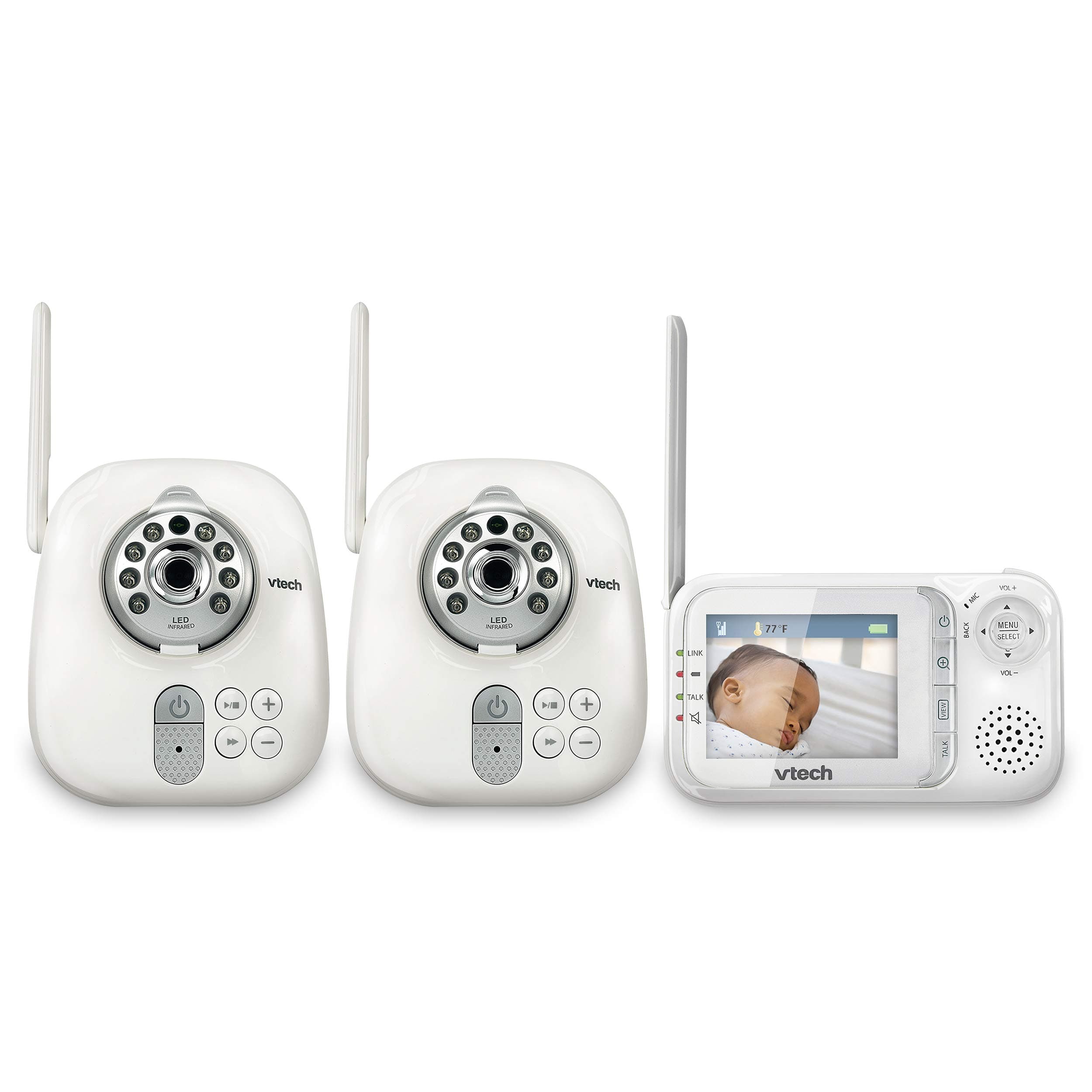 VTech VM321-2 Safe & Sound Video Baby Monitor with Night Vision and Two Cameras , White , 3 Piece Set