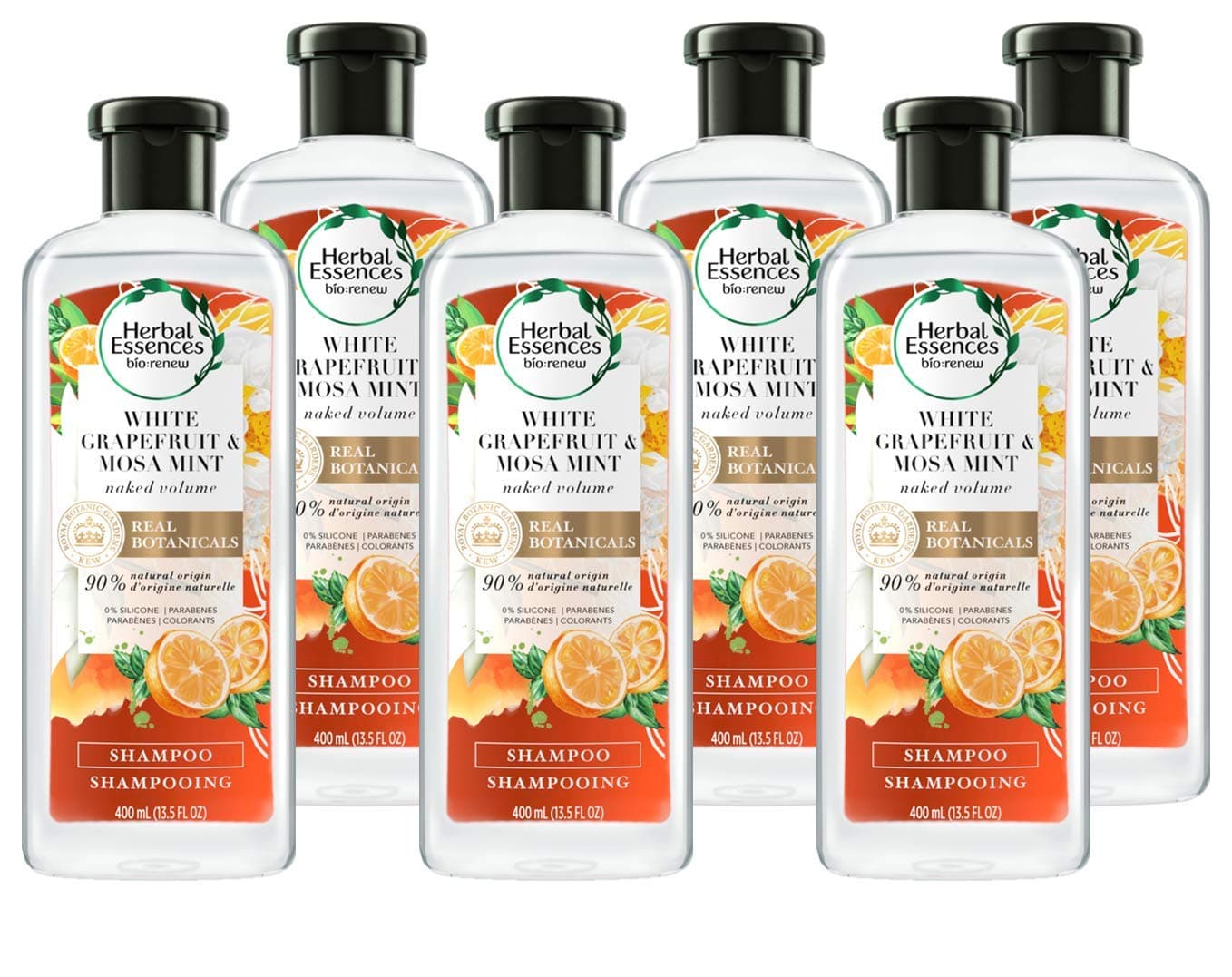 HerbalEssencesBiorenew White Grapefruit & Mosa Mint Naked Volume Shampoo, 13.5 Fl Oz (Pack of 6)