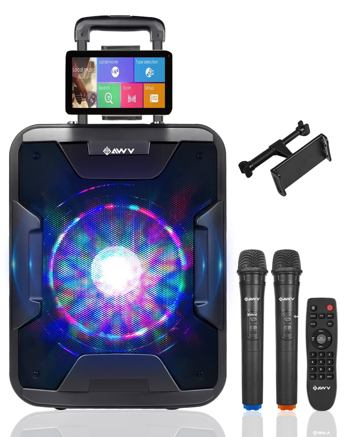 Karaoke Machine for Adults, Wireless Portable PA System Bluetooth Karaoke Speaker with 8" Subwoofer, 2 Wireless Microphones, Disco Ball Light f...