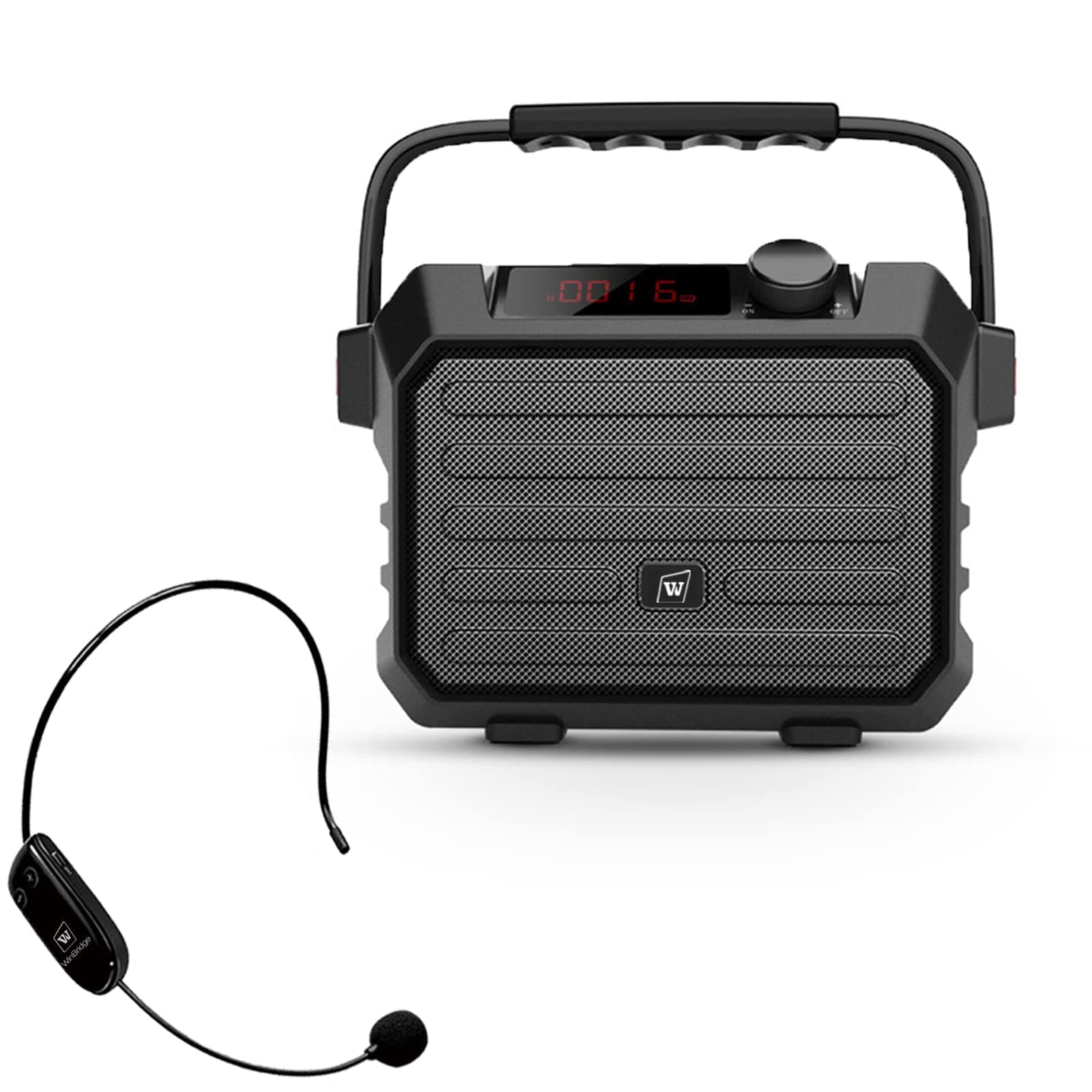 Portable Speaker System Headset Microphone, Small Compact Personal Bluetooth PA, Karaoke Machine with Echo, FM, Recording, Rechargeable Voice Ampli...