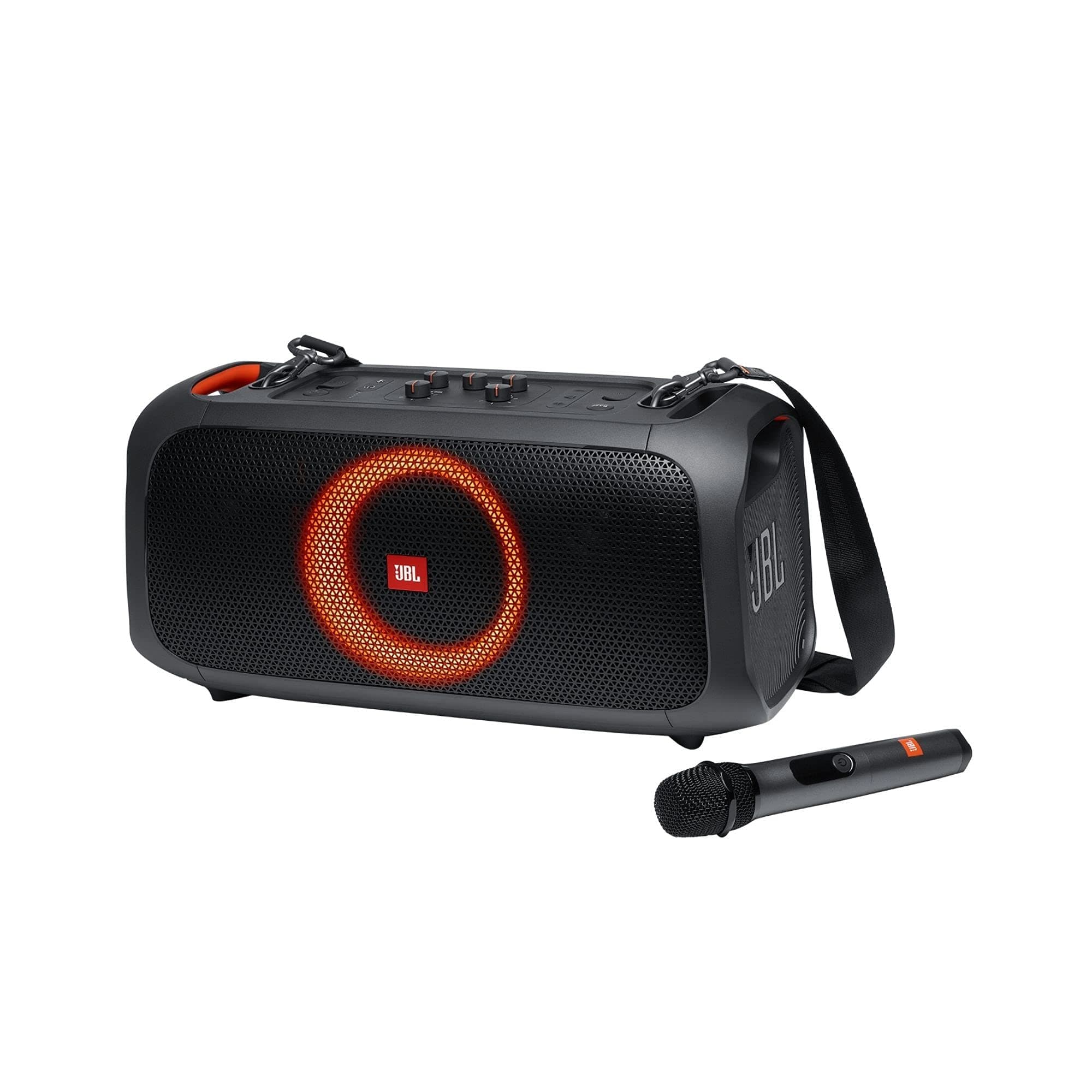 JBL PartyBox On-The-Go - A Portable Karaoke Party Speaker with Wireless Microphone, 100W Power Output, IPX4 splashproof, 6 Playtime Hours, Shoulder...