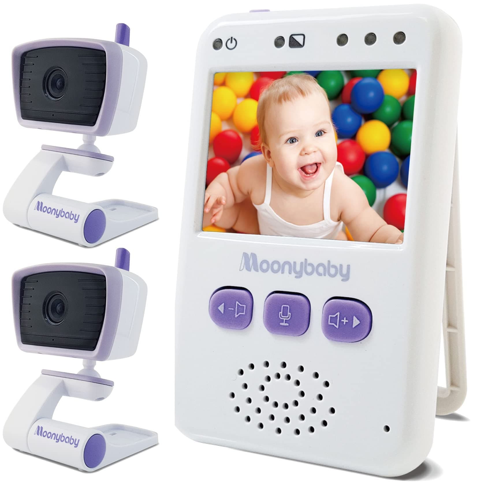 MoonyBaby Portable Baby Monitor with 2 Cameras No WiFi, 12hr Long Battery Life, 960ft Long Range, Auto Night Vision, 2-Way Audio, Auto Toggle betwe...