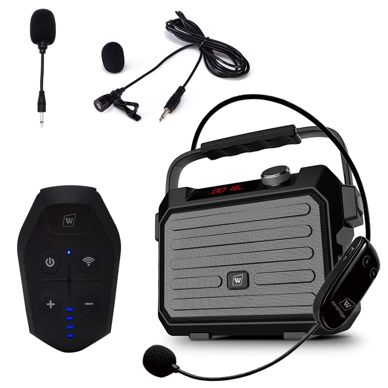 Wireless PA System with Wireless Headset Microphone Lavalier Lapel Microphone Transmitter, 30W Wireless Voice Amplifier Portable Rechargeable Bluet...