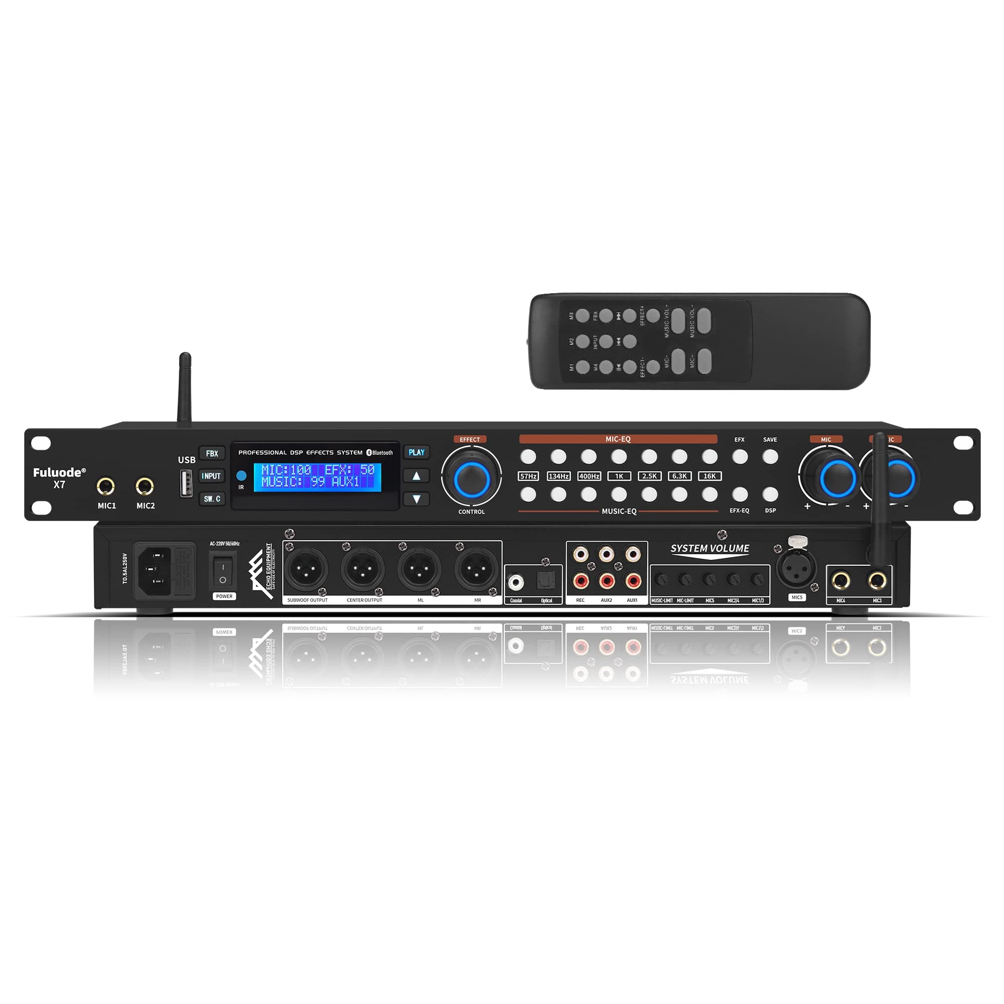 Fuluode X7 Audio Processor Mobile APP debugging Level 3 anti-whistle digital karaoke Mixer Microphone 4 inputs Reverberator USB Bluetooth Device 7-...
