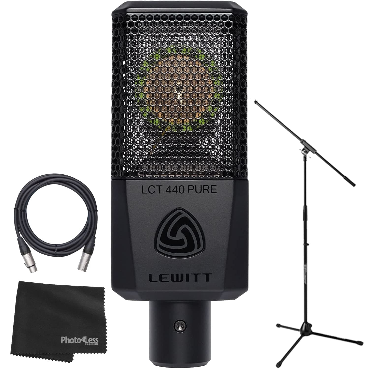 Lewitt LCT 440 Pure Large-Diaphragm Condenser Microphone + Boom Microphone Stand + Mic Cable XLR-M to XLR-F and Cleaning Cloth