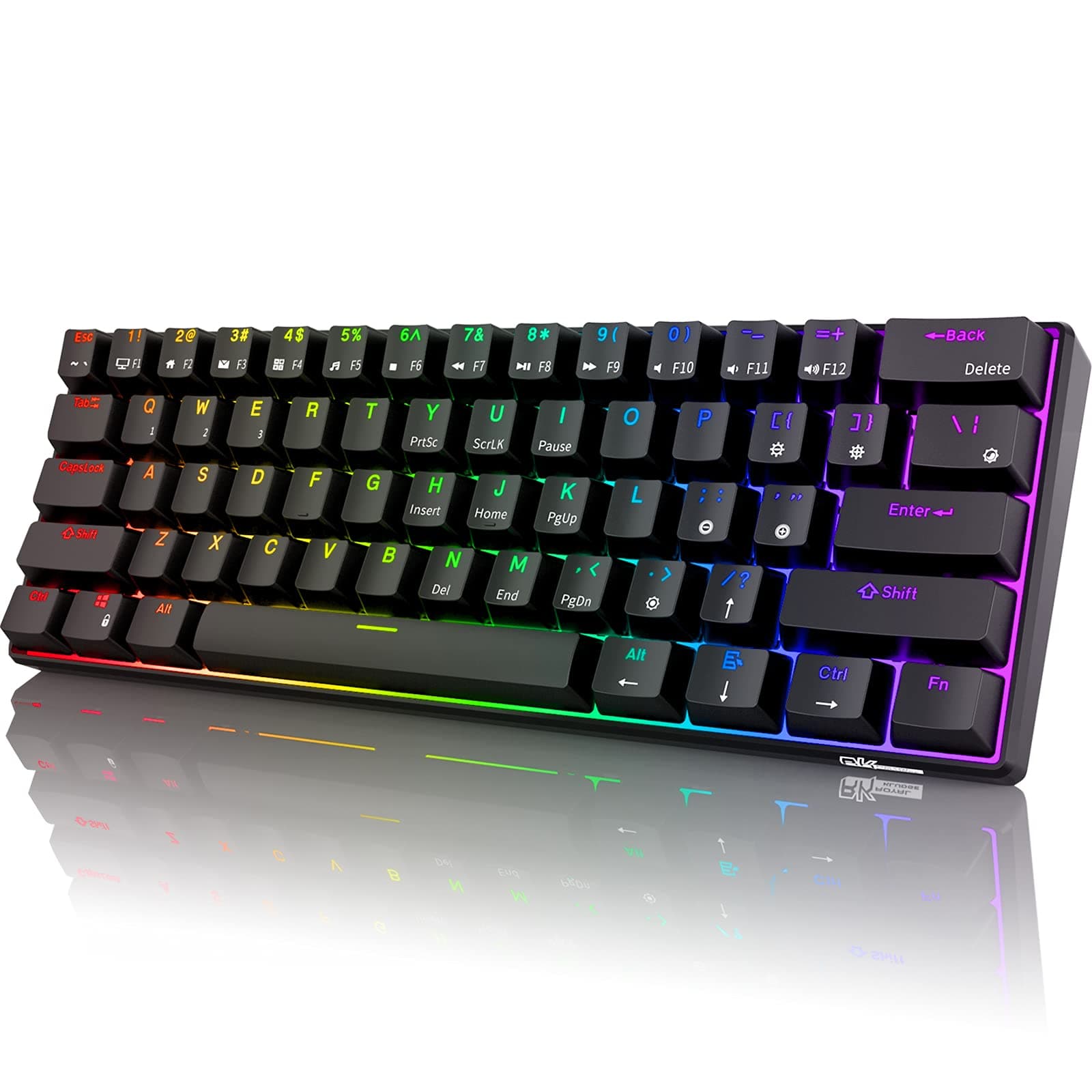 RK ROYAL KLUDGE RK61 2.4Ghz Wireless/Bluetooth/Wired 60% Mechanical Keyboard, 61 Keys RGB Hot Swappable Blue Switch Gaming Keyboard with Software f...