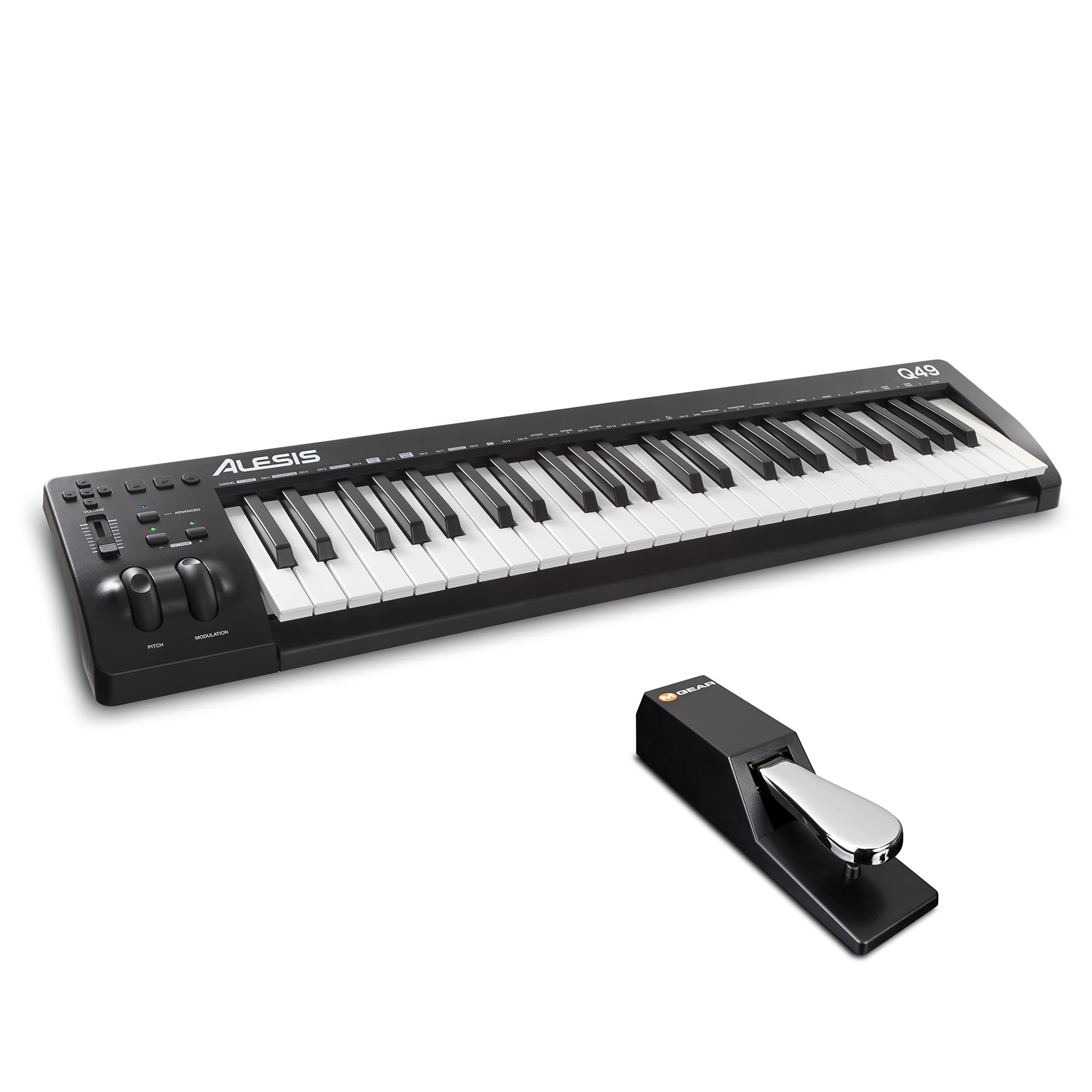 MIDI Controller Bundle - 49 Key USB MIDI Keyboard with Full Size Velocity Sensitive Synth Action Keys and Sustain Pedal - Alesis Q49 MKII and M-Aud...