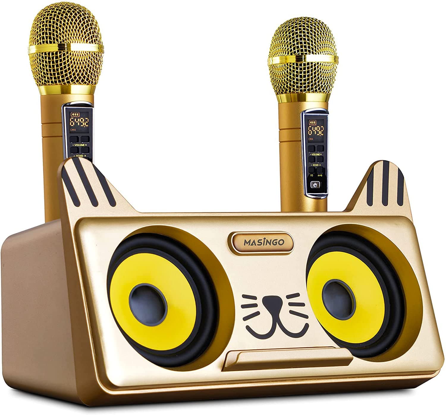 MASINGO Portable Kitty Cat Karaoke Machine for Kids, Children, & Toddlers w/Bluetooth Speakers, 2 Wireless Microphones, PA System & Karaoke Song Mo...