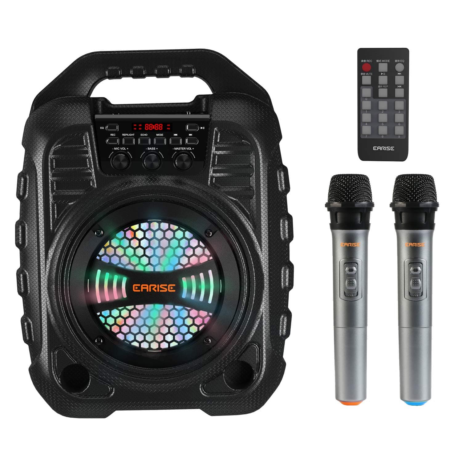 EARISE T26 Pro Karaoke Machine with 2 Wireless Microphones, Portable PA System Bluetooth PA Loudspeaker with LED Lights, Audio Recording, FM Radio,...