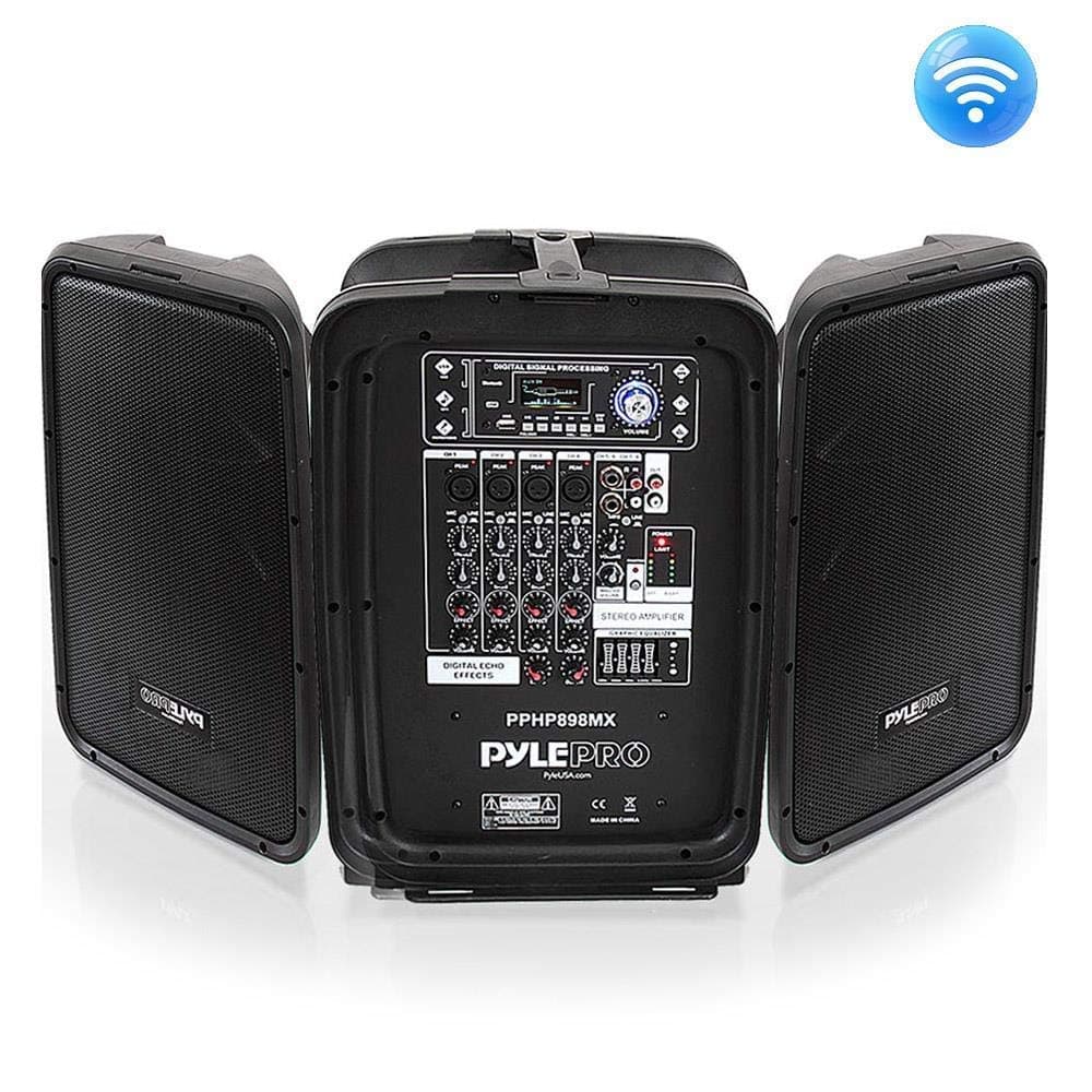 Pyle PPHP898MX 600 Watt 8-Channel Portable Bluetooth Wireless PA Speaker Amplifier Kit with 8" Subwoofer and 1" Horn Tweeter, MP3, AUX - US...