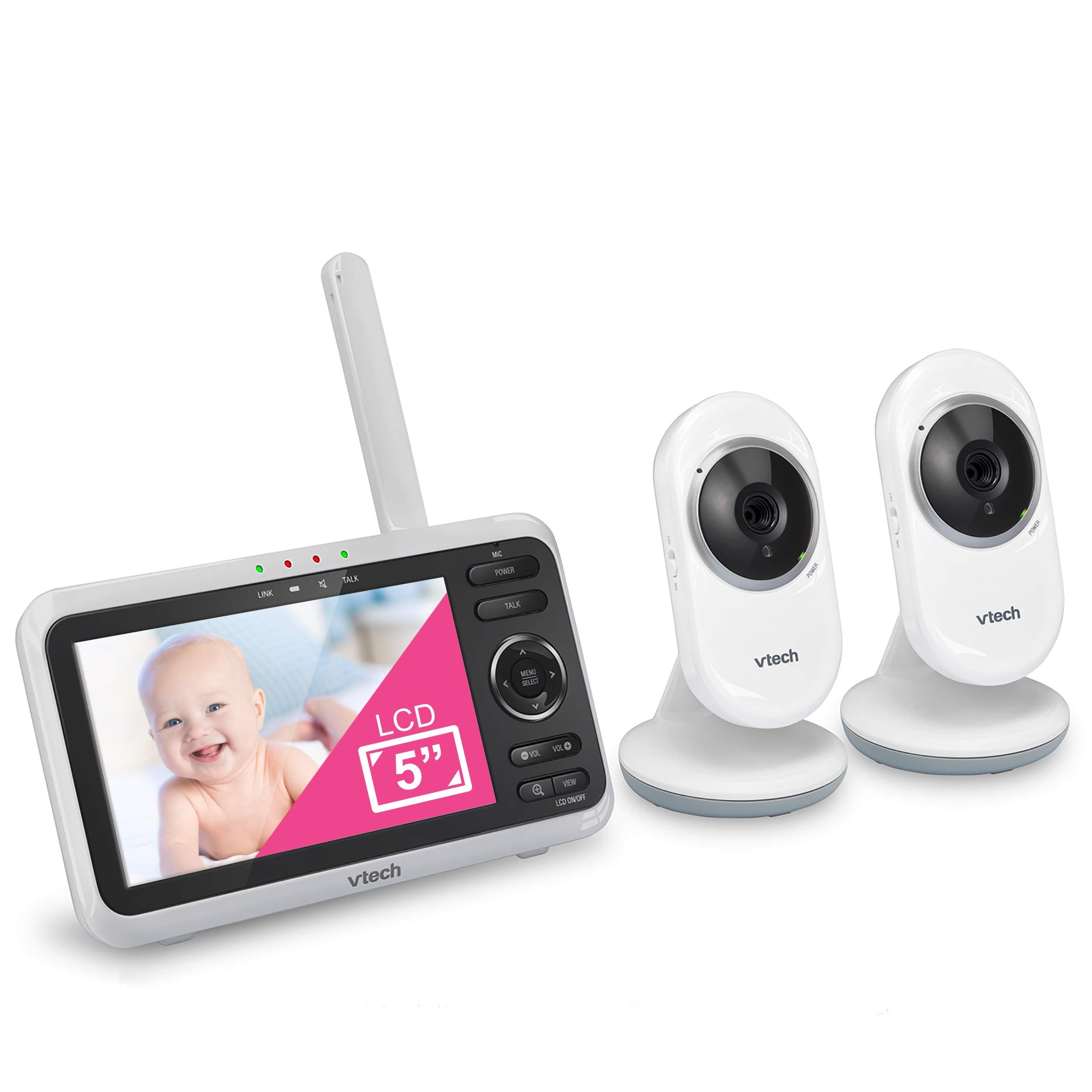 [Newly Upgraded] VTech VM350-2 Video Monitor with Battery supports 12-hr Video-mode, 21-hr Audio-mode, 5" Screen, 2 Cameras, 1000ft Long Range,...