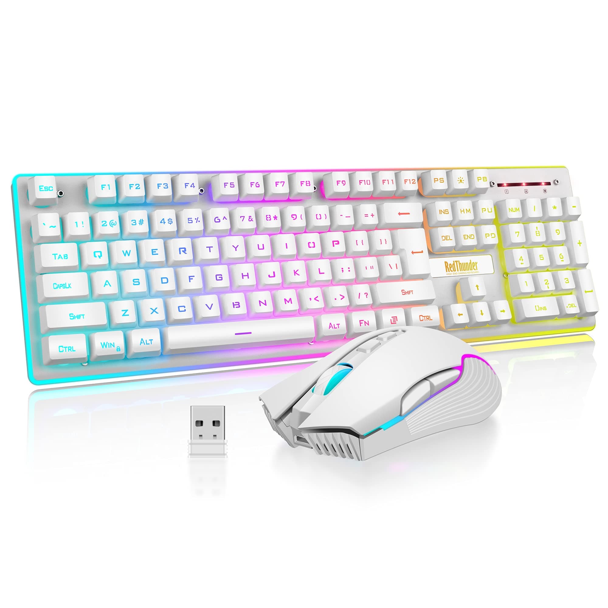 RedThunder K10 Wireless Gaming Keyboard and Mouse Combo, LED Backlit Rechargeable 3800mAh Battery, Mechanical Feel Anti-ghosting Keyboard + 7D 3200...