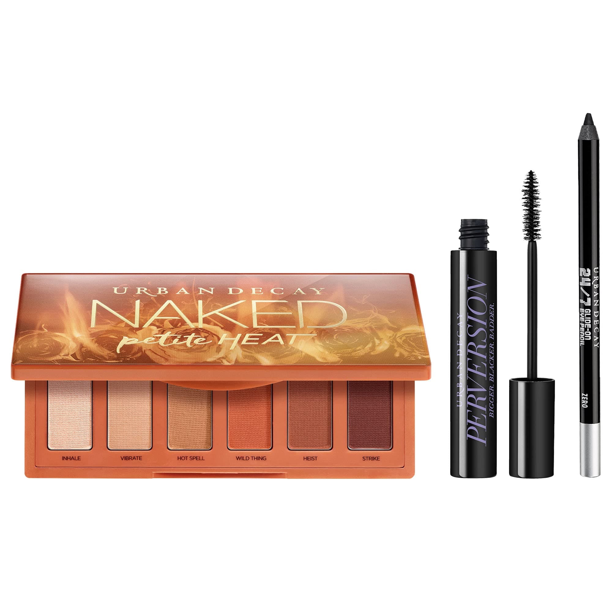 Urban Decay Eye Makeup Set - Naked Petite Heat Eyeshadow Palette + Perversion Volumizing Mascara + 24/7 Glide-On Waterproof Eyeliner Pencil