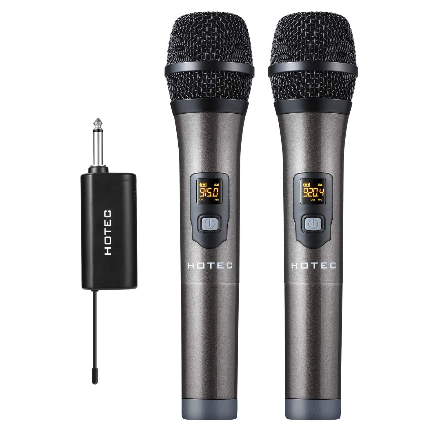 HOTEC UHF Wireless Dual Handheld Microphones with Rechargeable 1/4” Output Mini Portable Receiver for Live Performance Over PA, Mixer, Speaker (H-U...