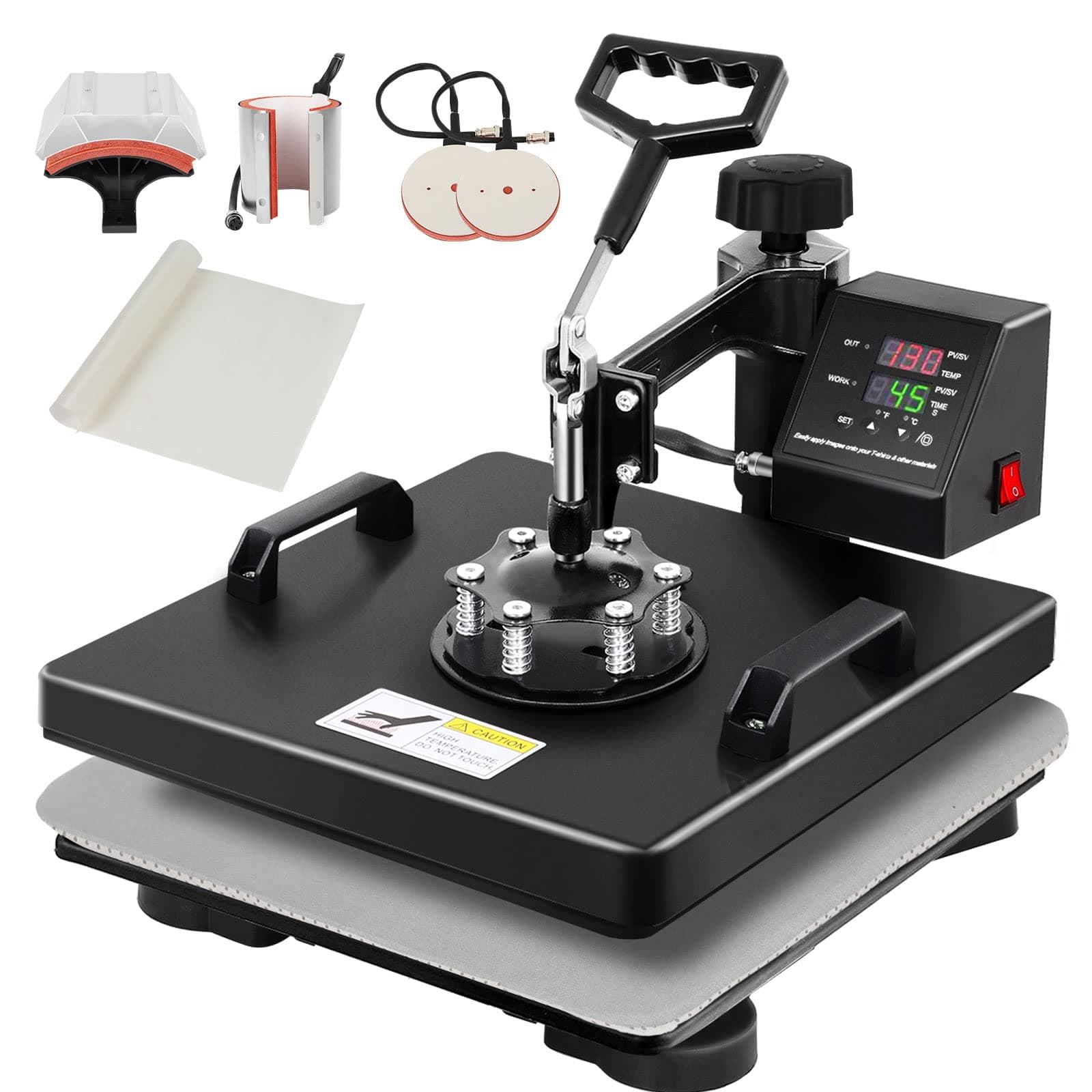 Dollate 15x15 Heat Press Machine 5 in 1 Bundle T Shirt Printing Swing Away Pressing Vinyl Sublimation HTV Hot Teflon Transfer Accessory Printer Com...