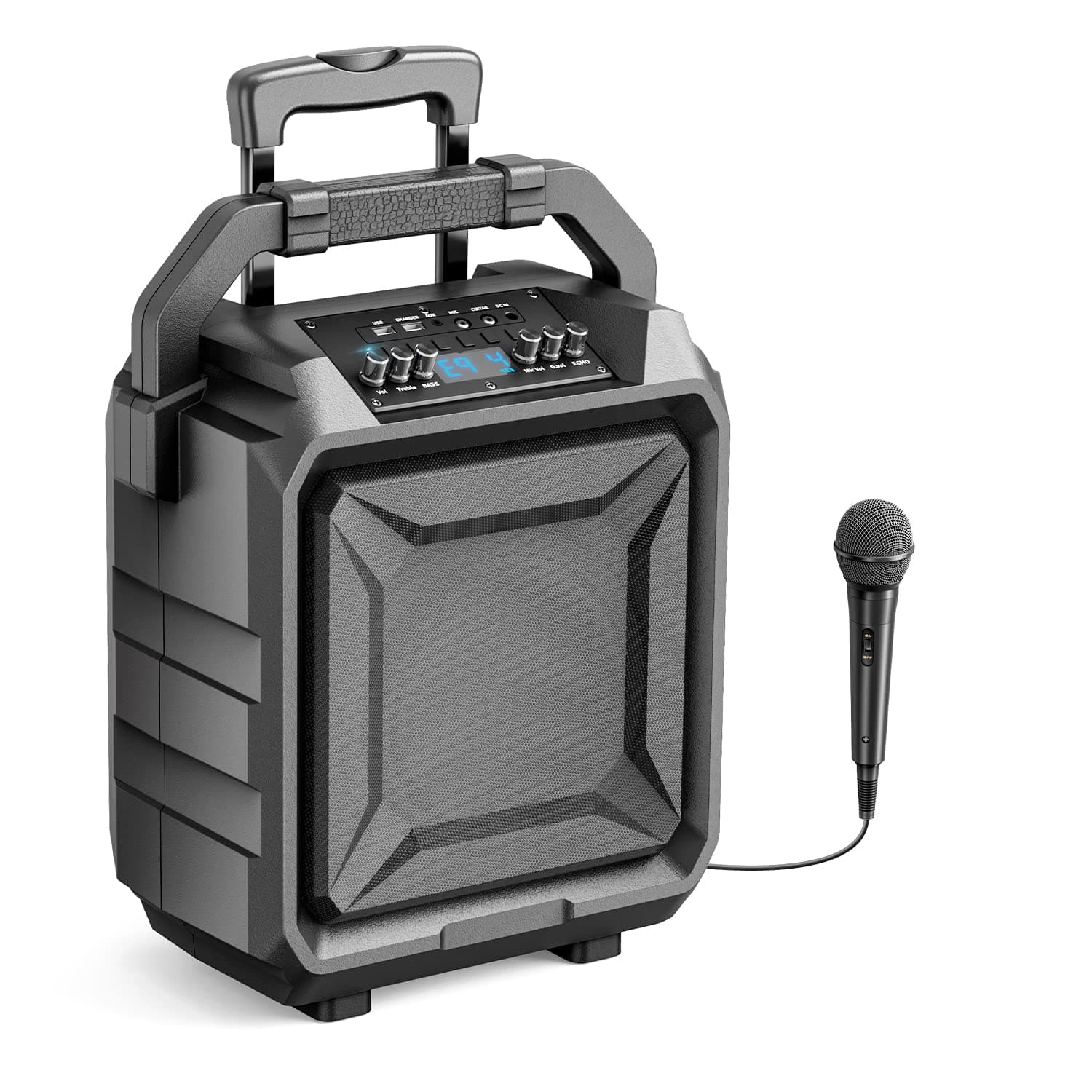 600W PA System Speaker Outdoor Rechargeable, Bluetooth Karaoke Machine with Mic/6 EQ/Deep Bass/Treble/Echo, FM Radio, Telescopic Handle & Wheels Sp...