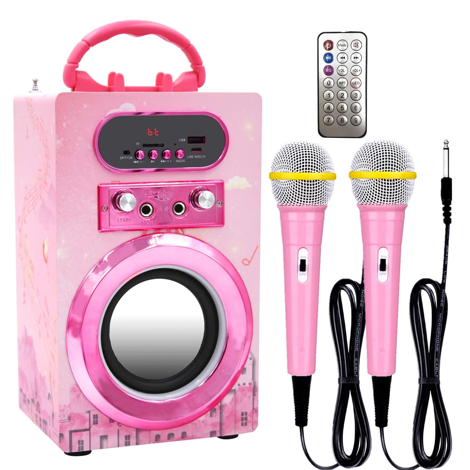 Kidsonor Kids Bluetooth Karaoke Machine with 2 Microphones, Wireless Rechargeable Remote Control Portable Karaoke Speaker Music MP3 Player Loudspea...